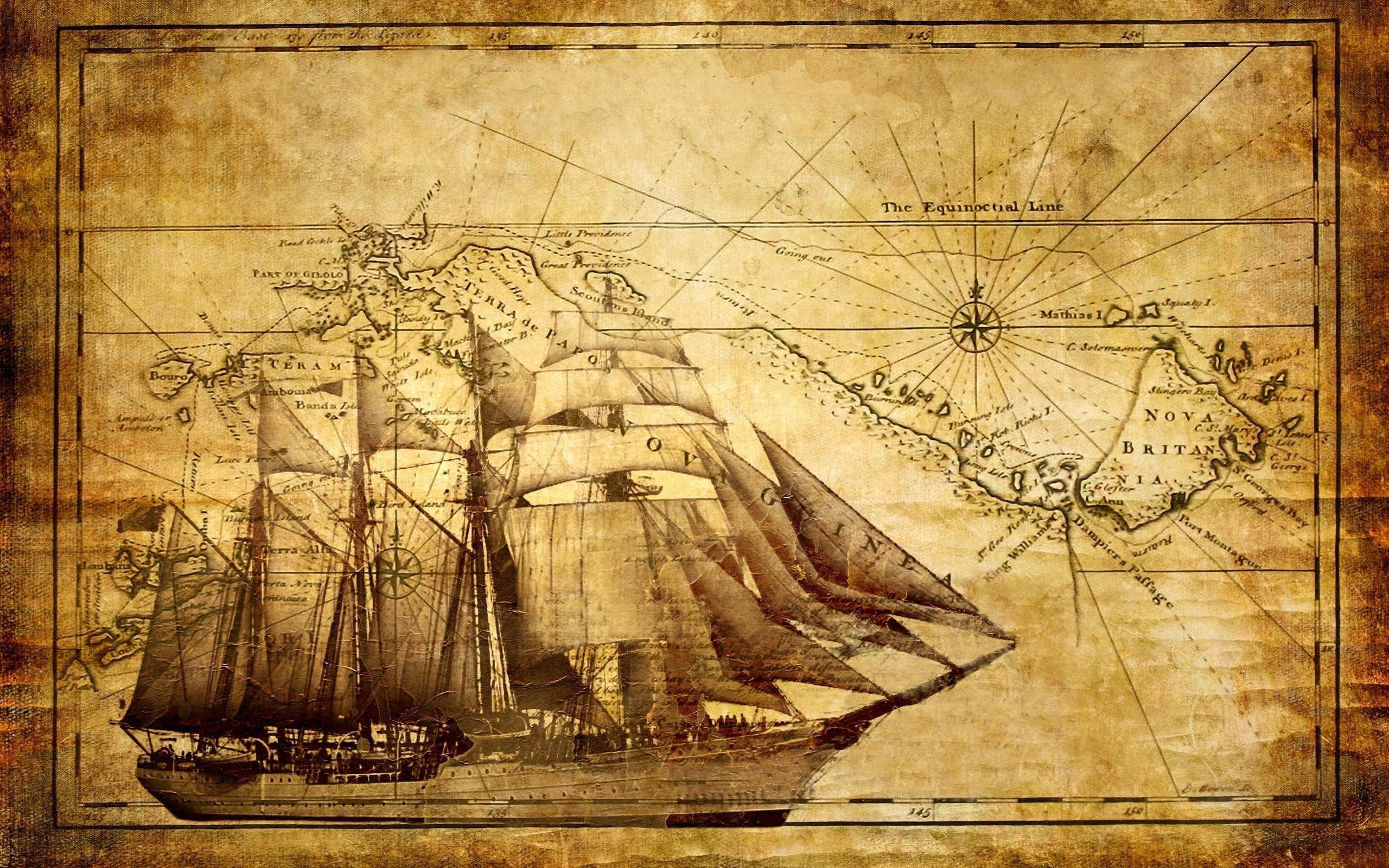 sailing, nautical, sailship, 2K, sea, ocean, 3d and abstract, chart, HD Wallpaper
