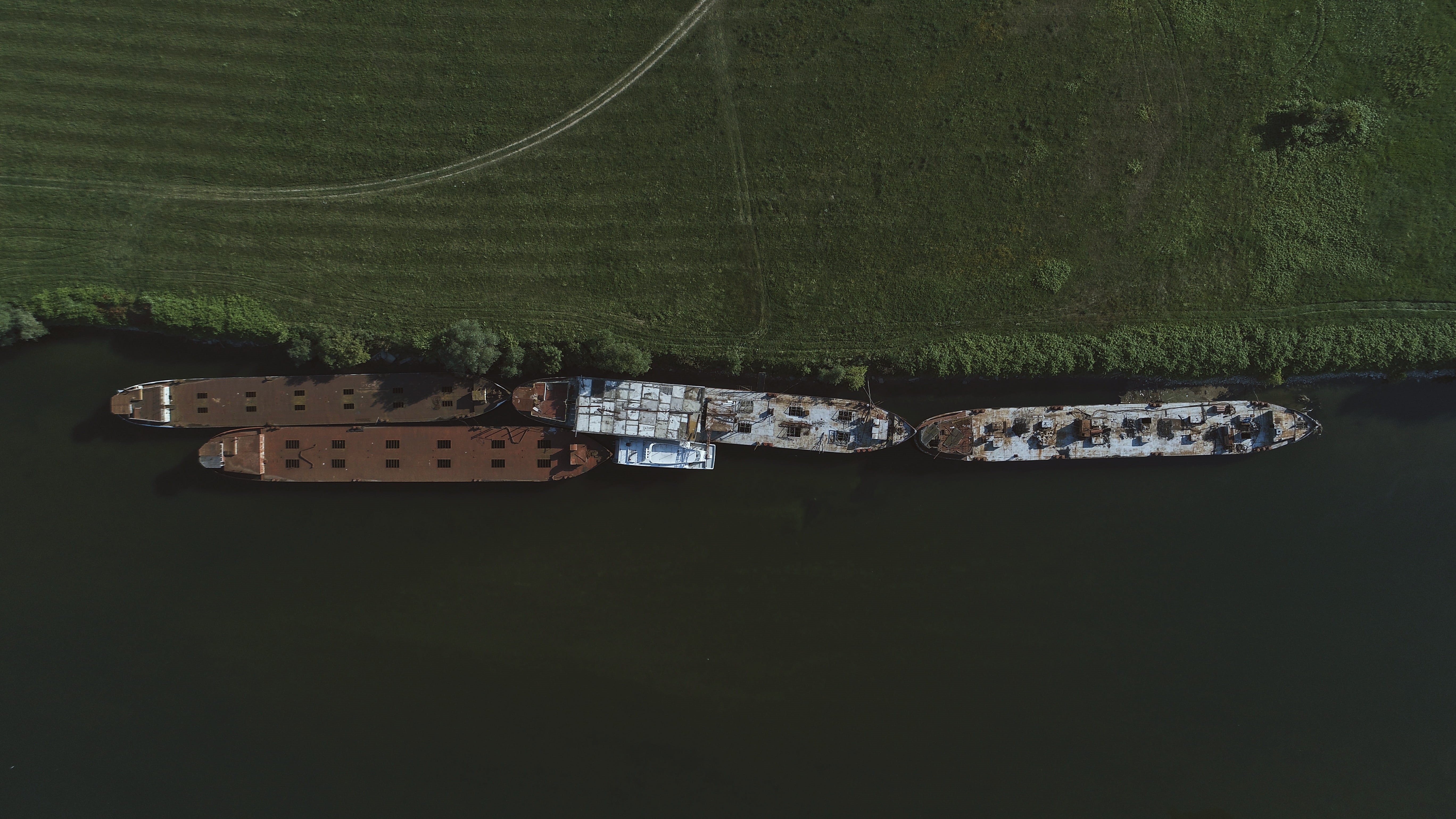 green color, plant, aerial View, day, outdoors, sailships, sea, Abandoned, high angle view, nature, water, boat, eye, architecture, aerial, mode of transportation, HD Wallpaper