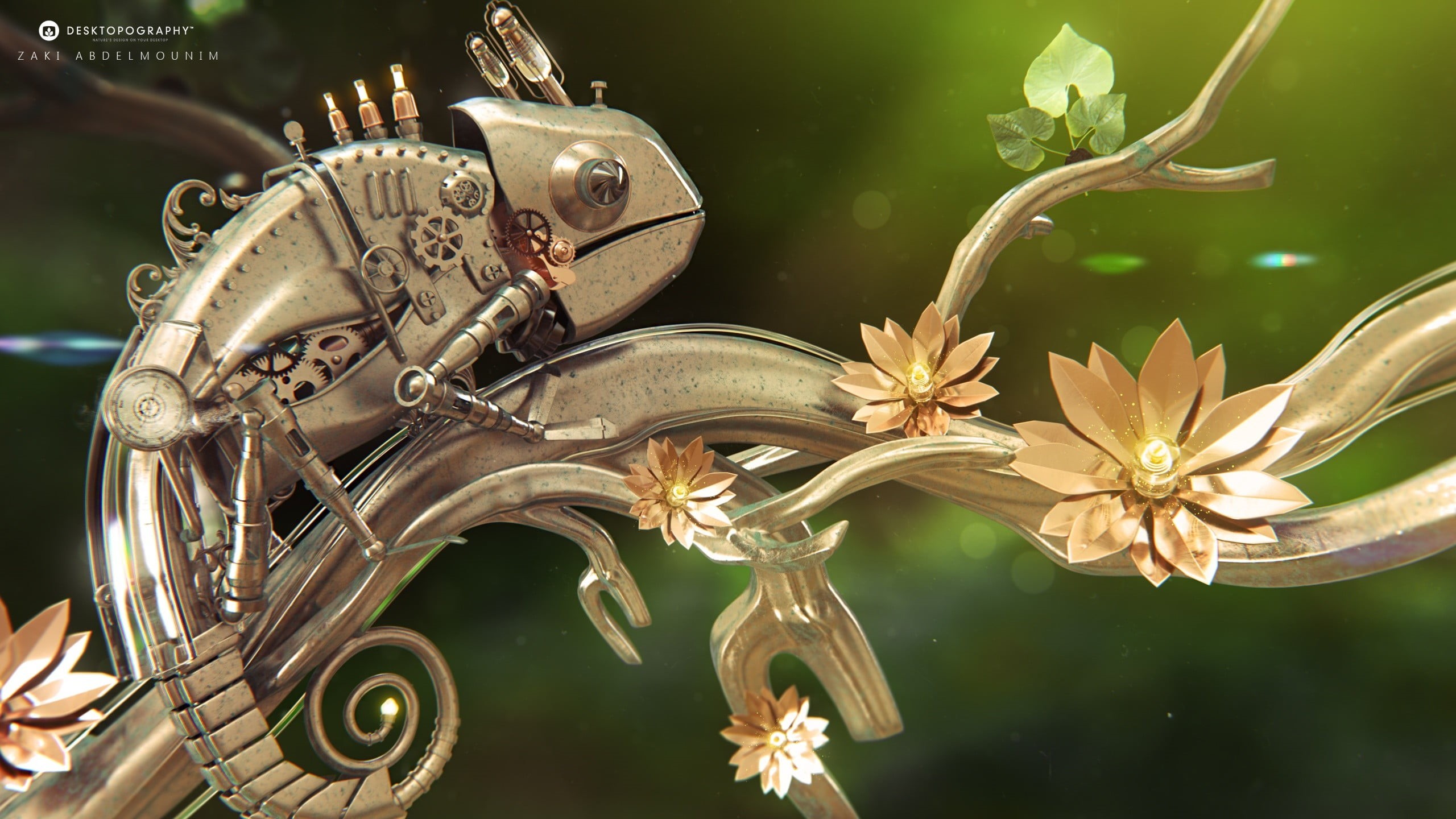  plant part, chameleon, flowering plant, 2K, focus on foreground, water, outdoors, close-up, chameleons, leaf, vulnerability, flower, day, nature, HD Wallpaper