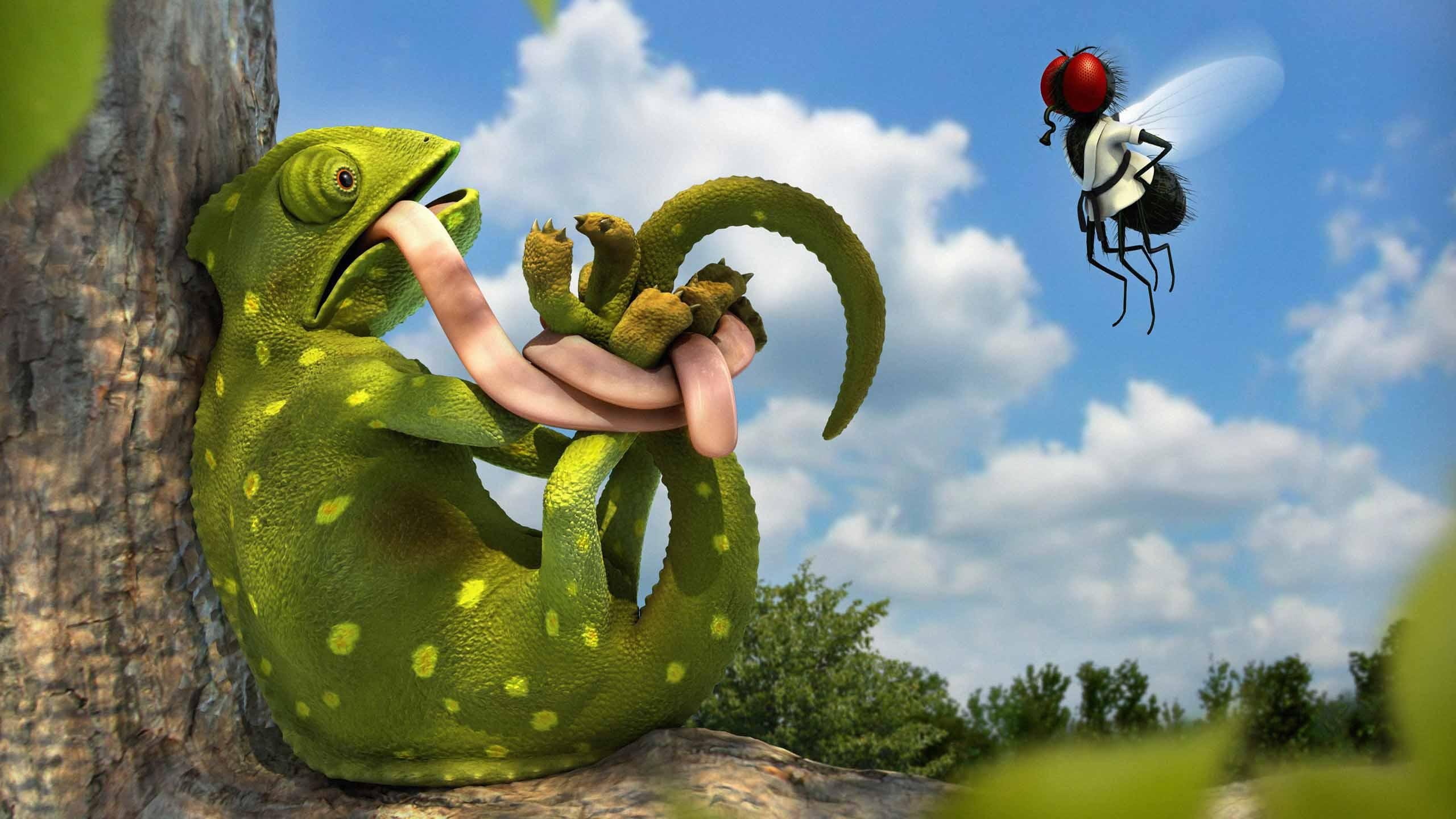 2K, chameleon, d, funny, 3d, HD Wallpaper