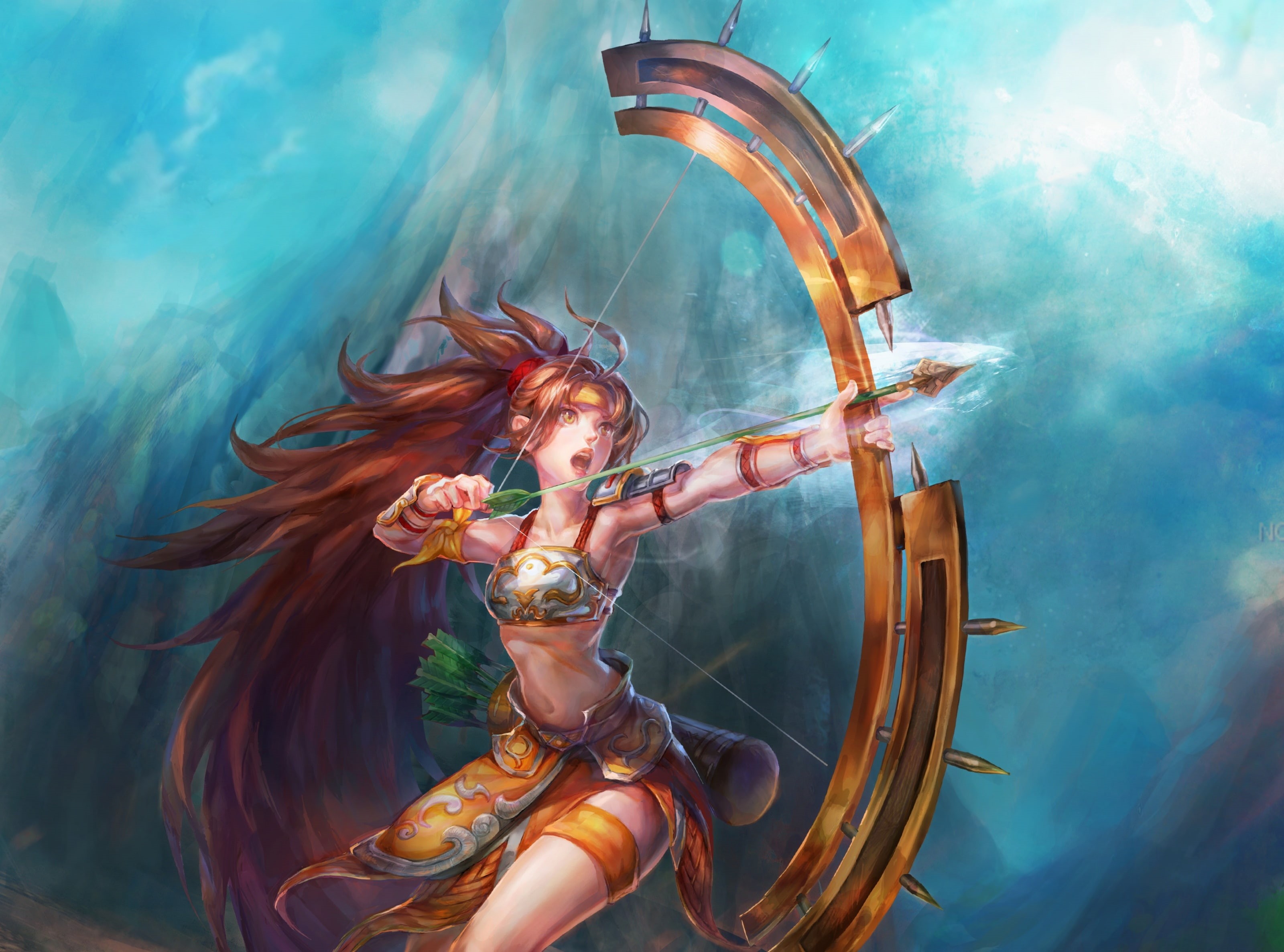 long hair, young adult, yun, beauty, hair, Knights of Valour, Painting, hairstyle, Girl, adult, Arrow, one person, creativity, portrait, huang, Game, beautiful people, HD Wallpaper