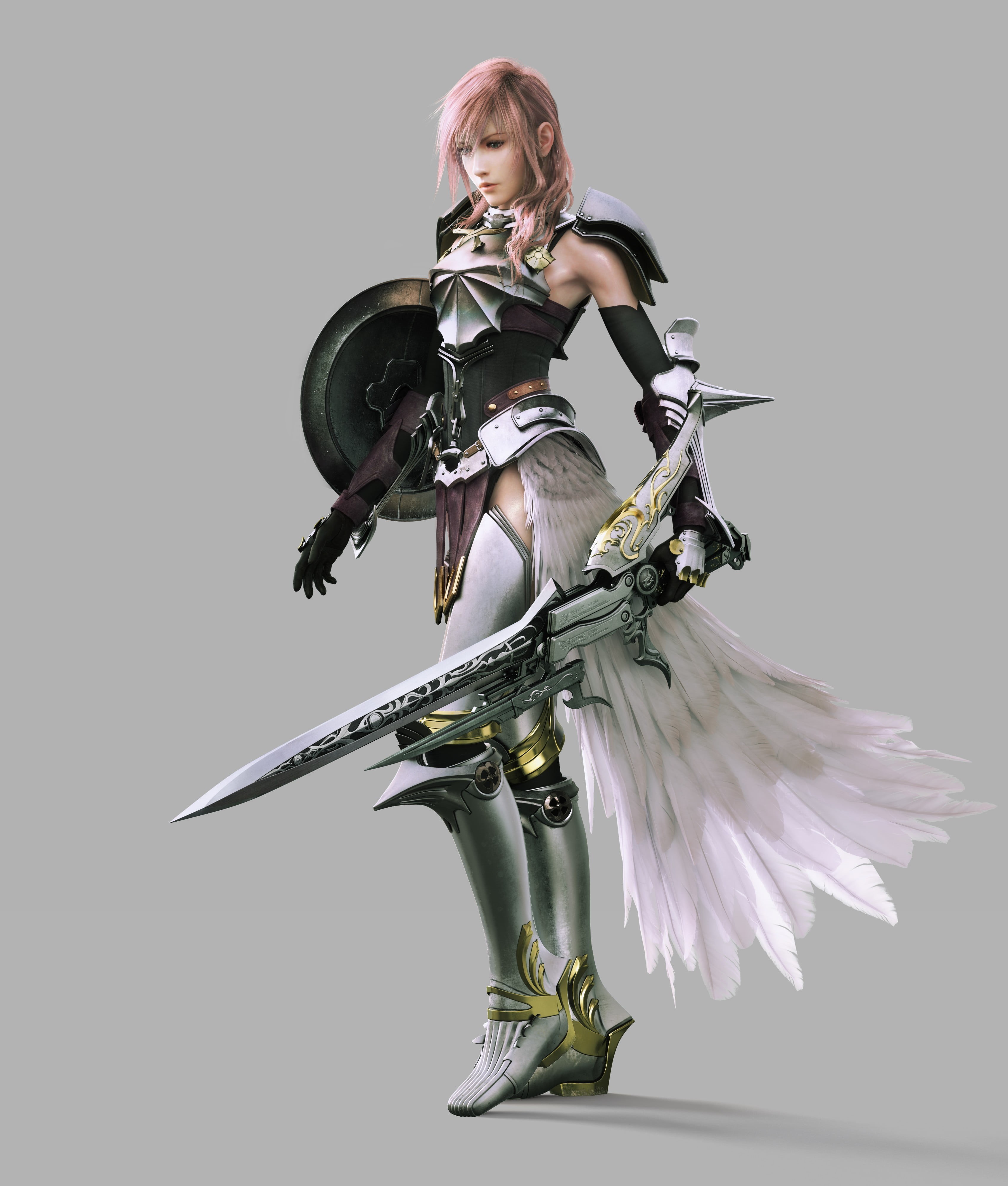 4K, arts culture and entertainment, Final Fantasy XIII, gray, female, white background, fashion, women, silver colored, Lightning XIII, sword, Claire Farron, Phone HD Wallpaper