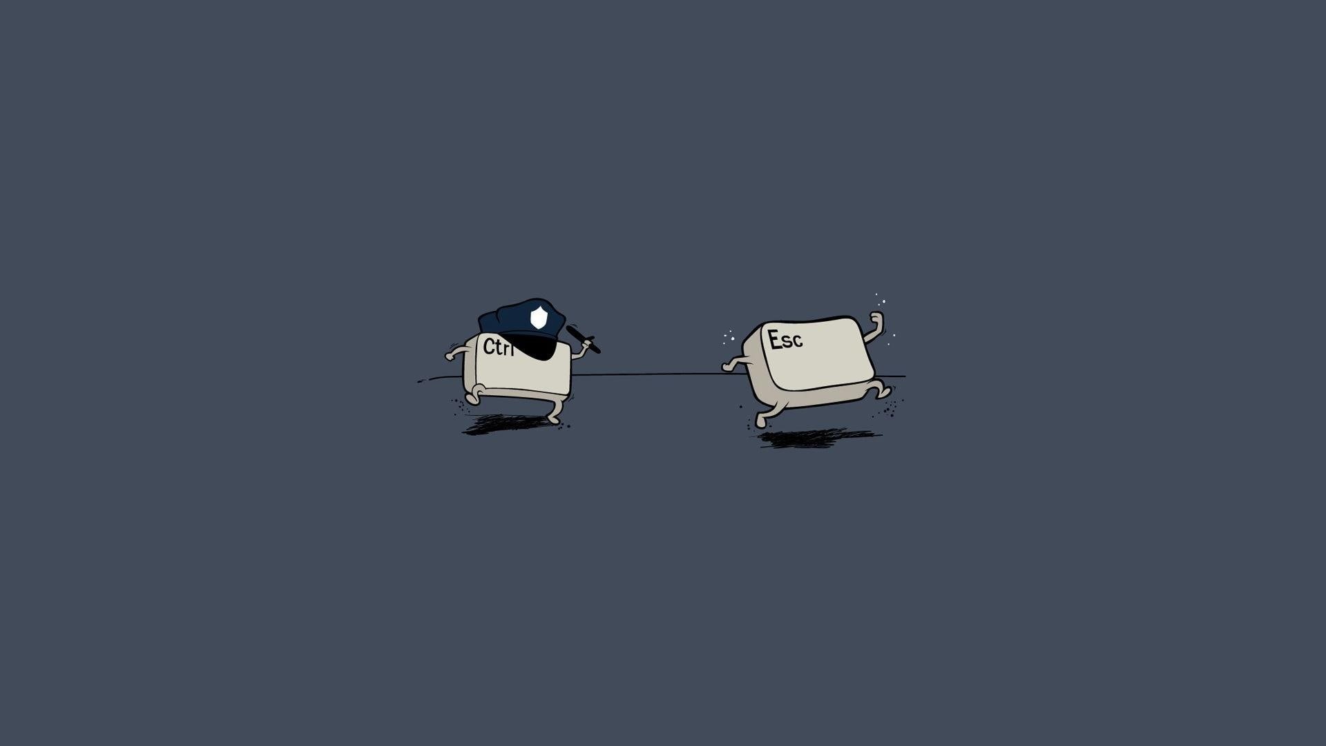 escaping, cartoon, 1920x1080, 1080P, keyboard, escape, police, funny, control, HD Wallpaper