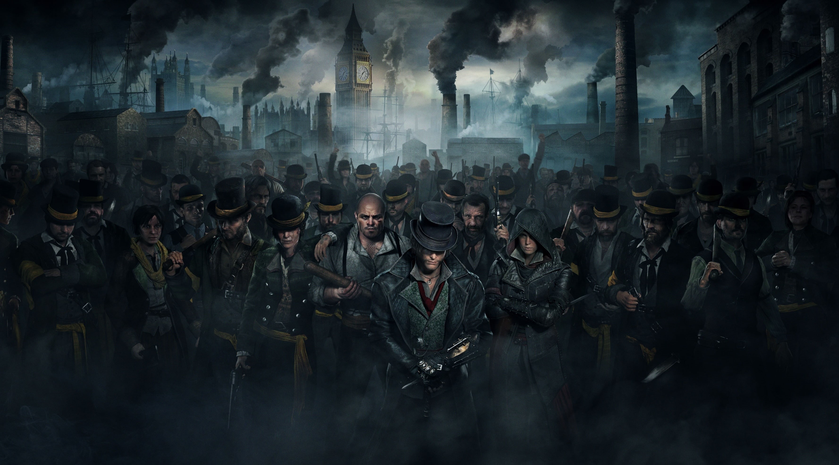 1868, built structure, assassin, aggression, crowd, 2K, video, hats, Gangster, women, architecture, 2015, city, IndustrialRevolution, togetherness, Game, HD Wallpaper
