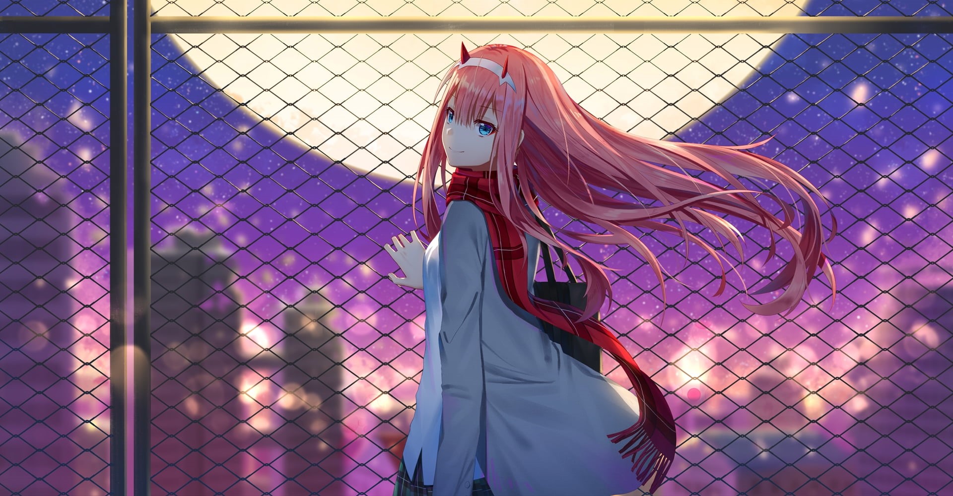 real people, outdoors, barrier, lifestyles, clothing, purple, rear view, one person, security, fence, three quarter length, boundary, standing, Zero Two (Darling in the FranXX), HD Wallpaper