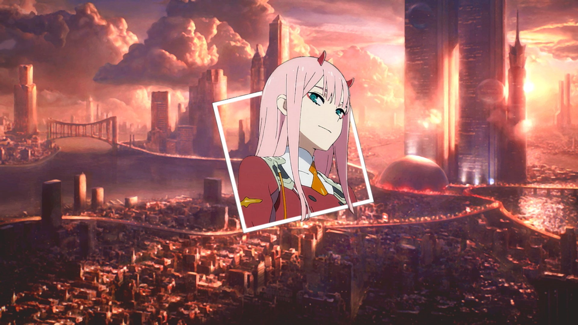 creativity, art and craft, 1080P, sunset, cloud - sky, barrier, human representation, Zero Two (Darling in the FranXX), no people, anime, horns, sky, male likeness, HD Wallpaper