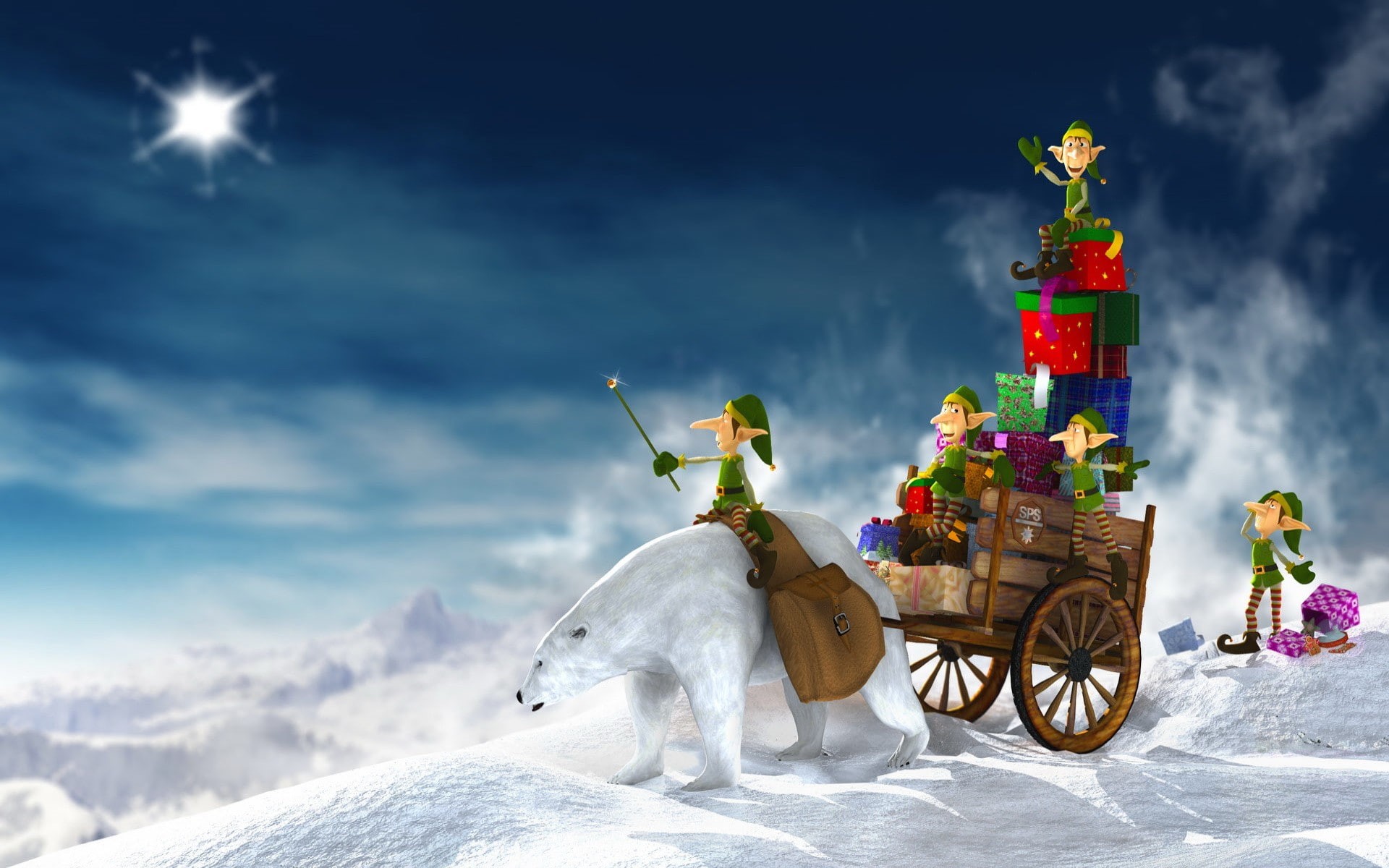 dwarves, new year, 1080P, white, gifts, Winter, bear, HD Wallpaper