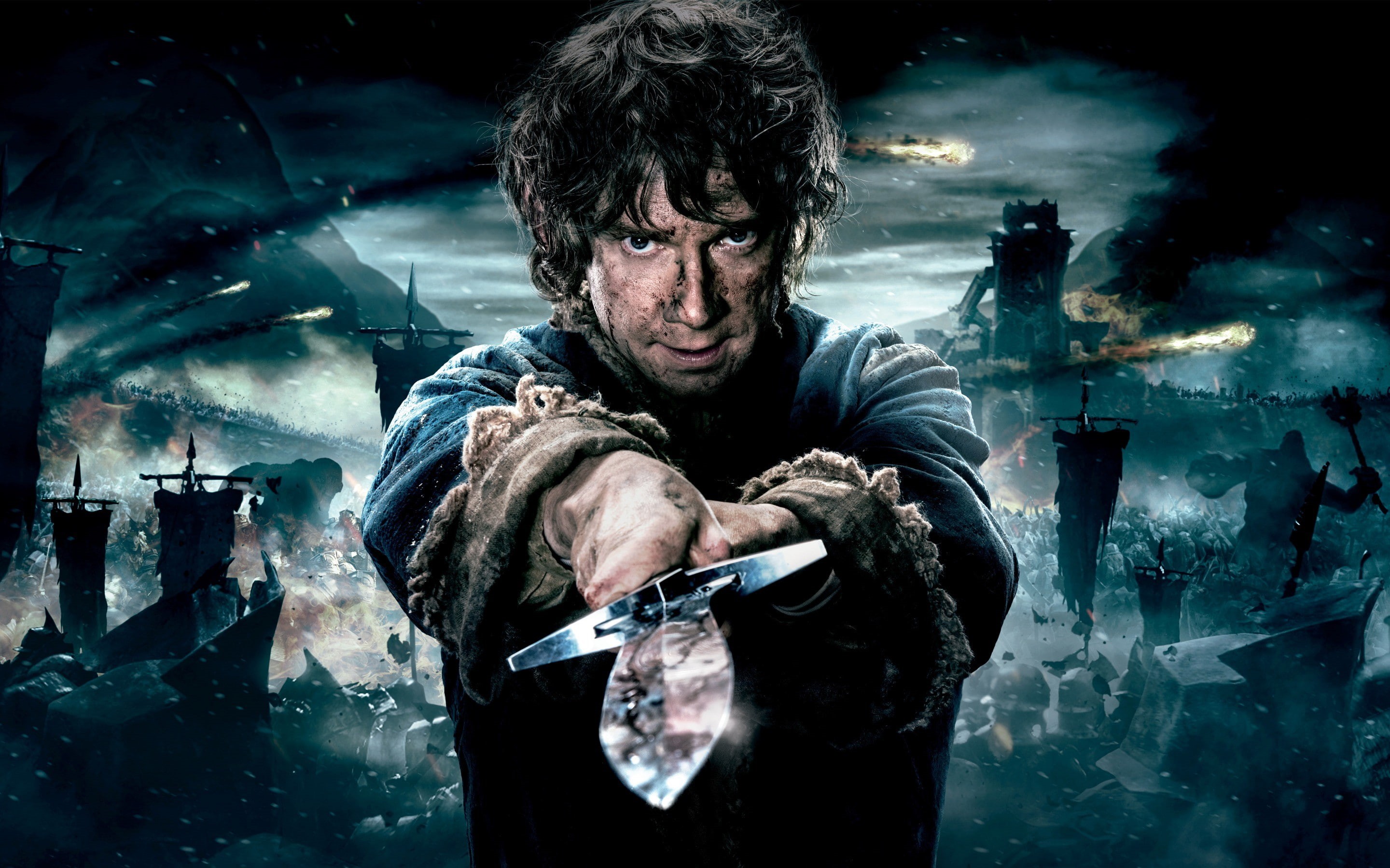warriors, Year, Hobbit, The Hobbit: The Battle of Five Armies, flag, Army, sword, Warner Bros. Pictures, flags, battle, Full, weapons, Martin man, sky, HD Wallpaper