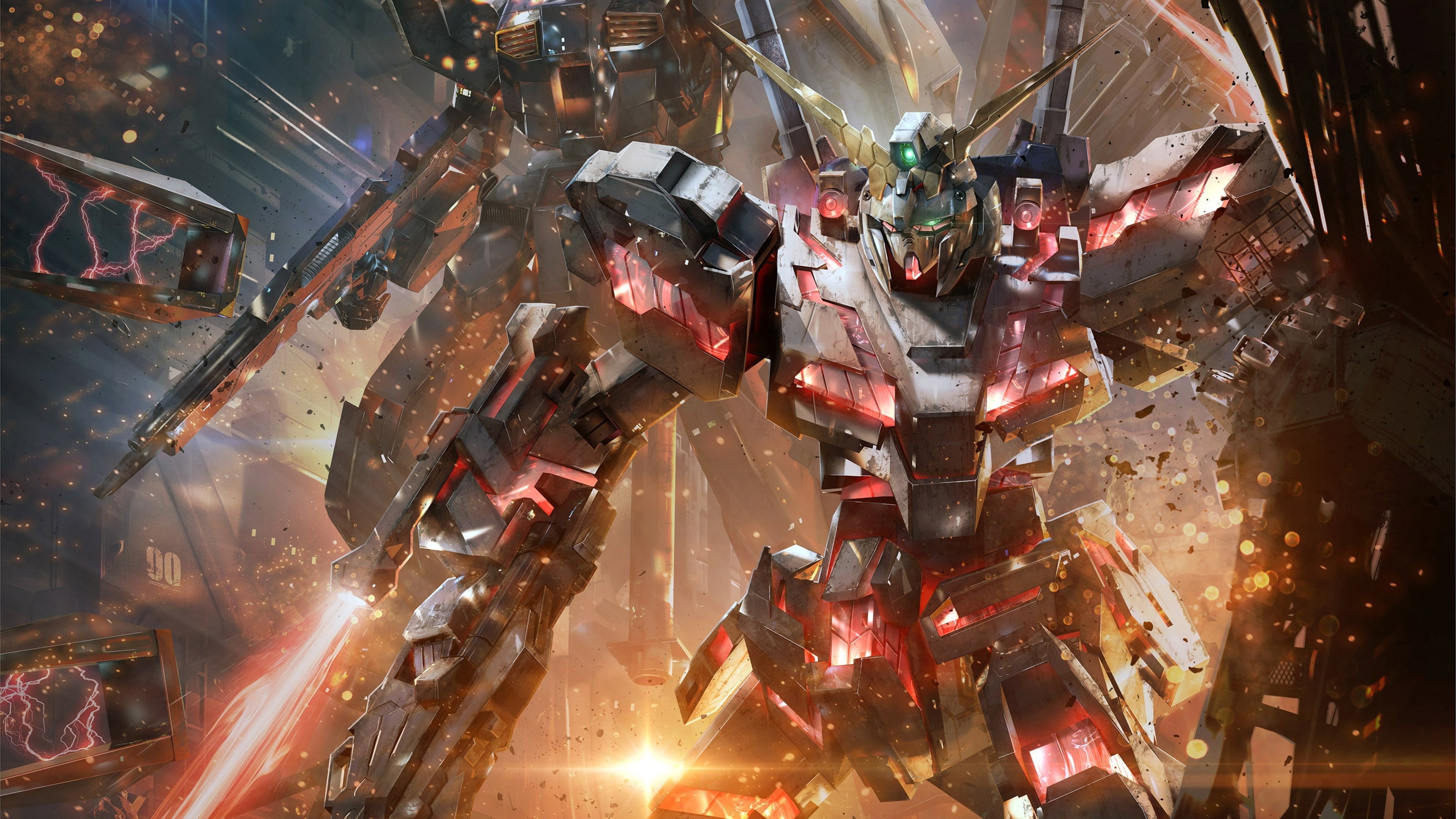 digital composite, gundam versus 4k nice, protection, sparks, 4K, nature, busy, land vehicle, construction machinery, metal, machinery, motion, no people, HD Wallpaper