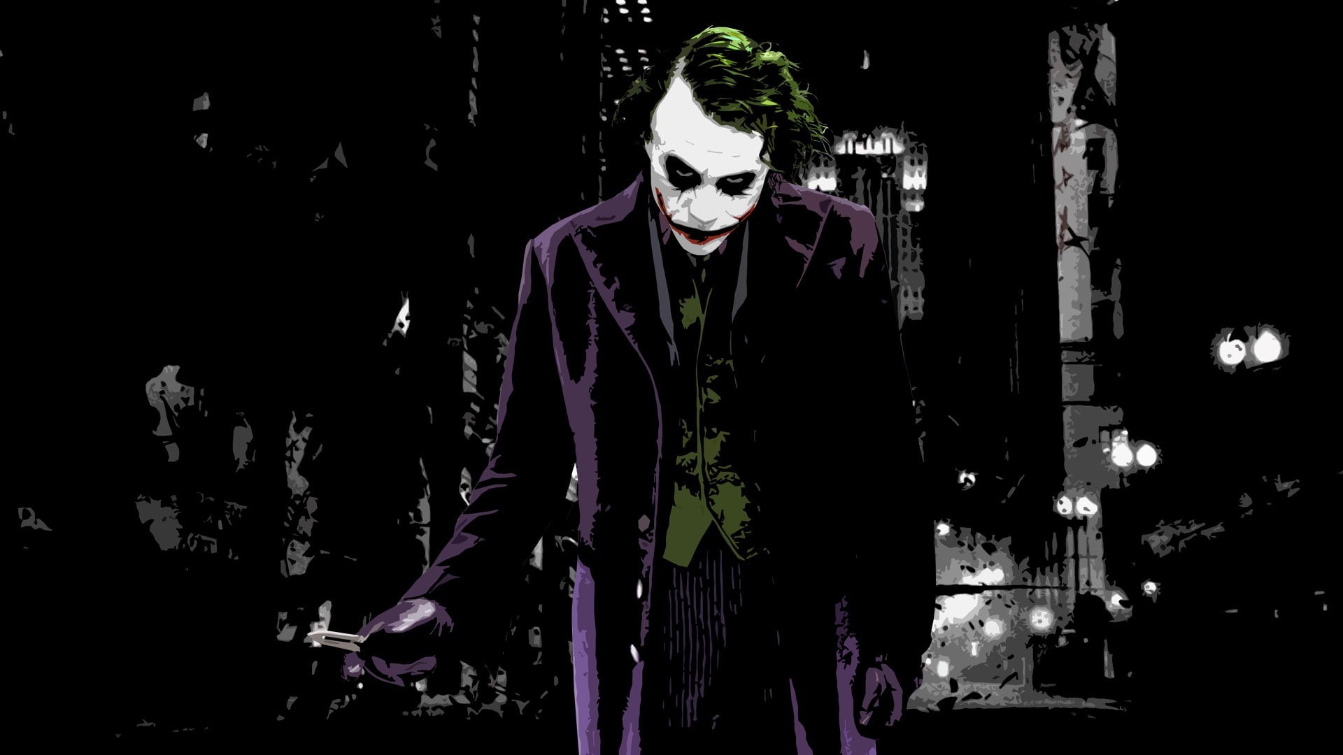 1080P, digital art, The Dark Knight, artwork, Batman, butterfly knives, Joker, painting, movies, knife, HD Wallpaper
