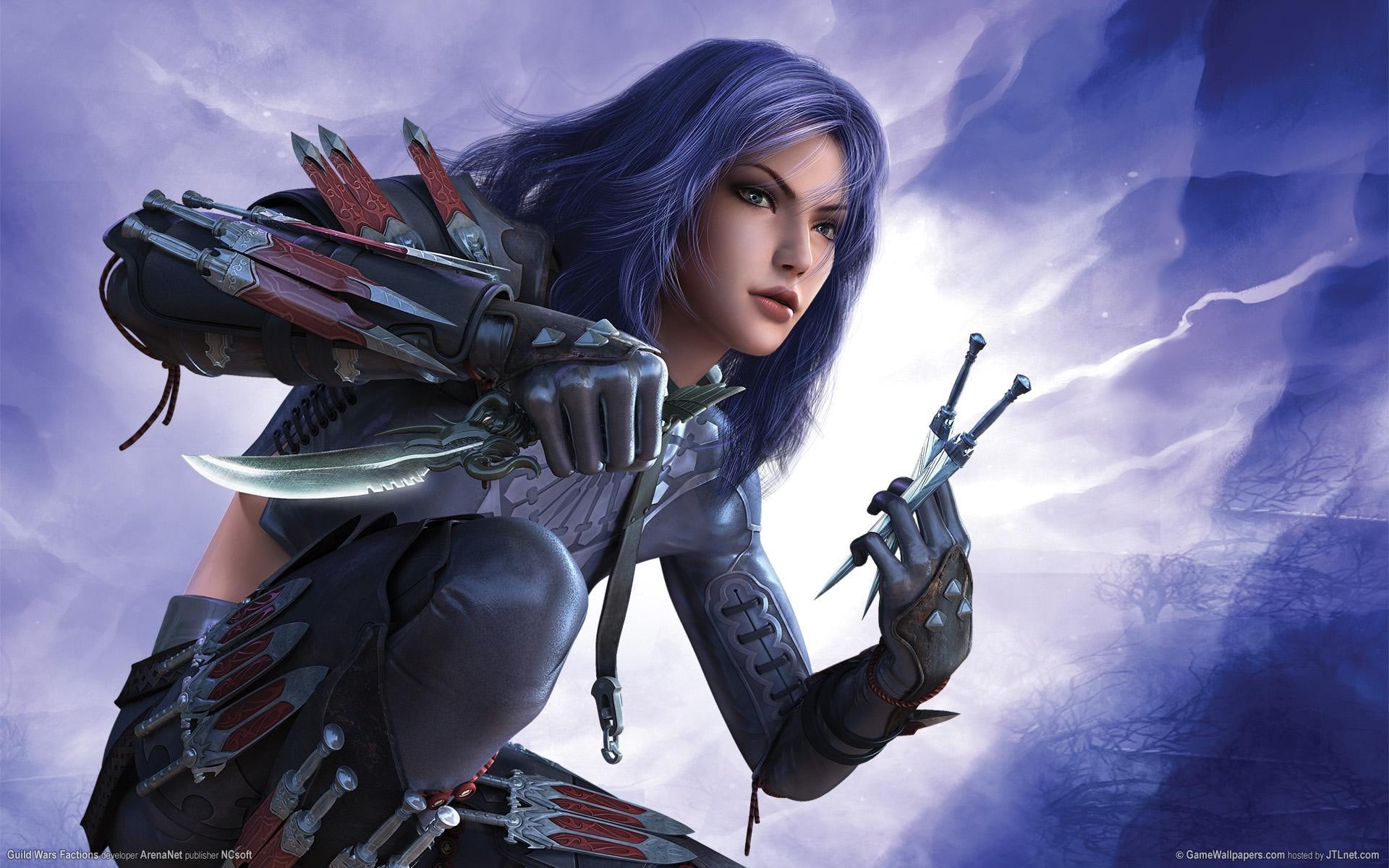 guild, 1080P, guild wars, girl, art, warrior, knives, wars, HD Wallpaper
