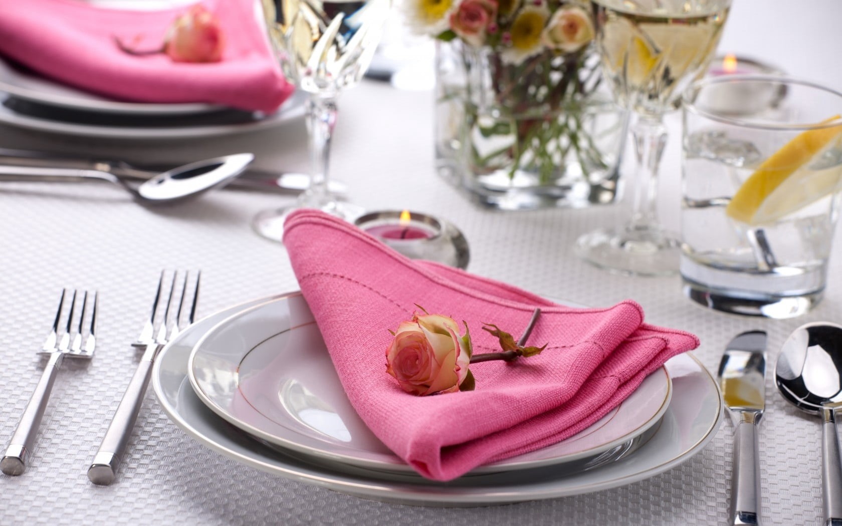 arranging, cloth, porcelain, wedding, flower, celebration, set, table Knife, pink Color, kitchen Utensil, table, decoration, fork, flowering plant, 720P, HD Wallpaper