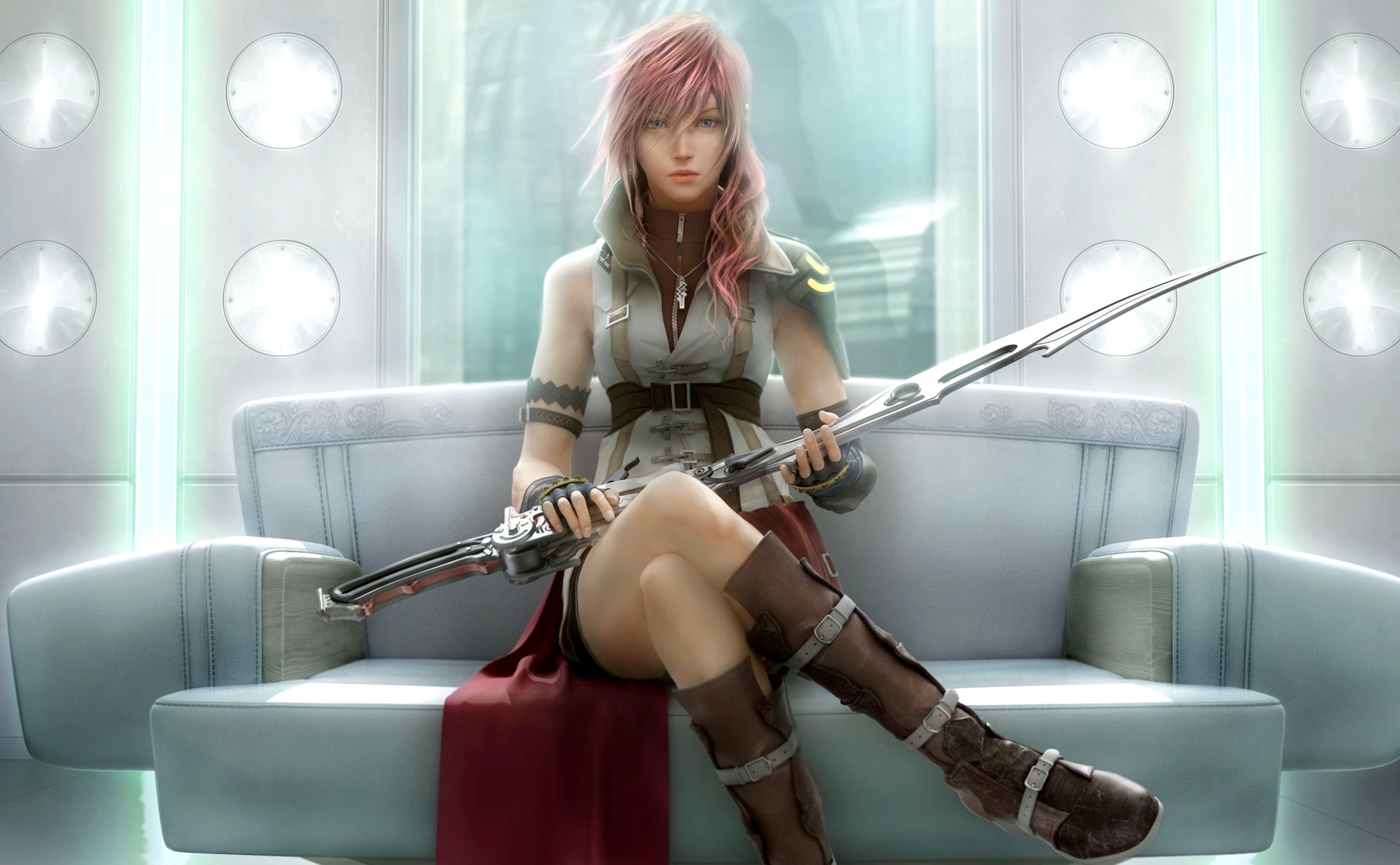 young women, young adult, orphans, Games, 4K, hair, females, indoors, beautiful woman, sitting, lighting, women, seat, full length, ffxiii, HD Wallpaper