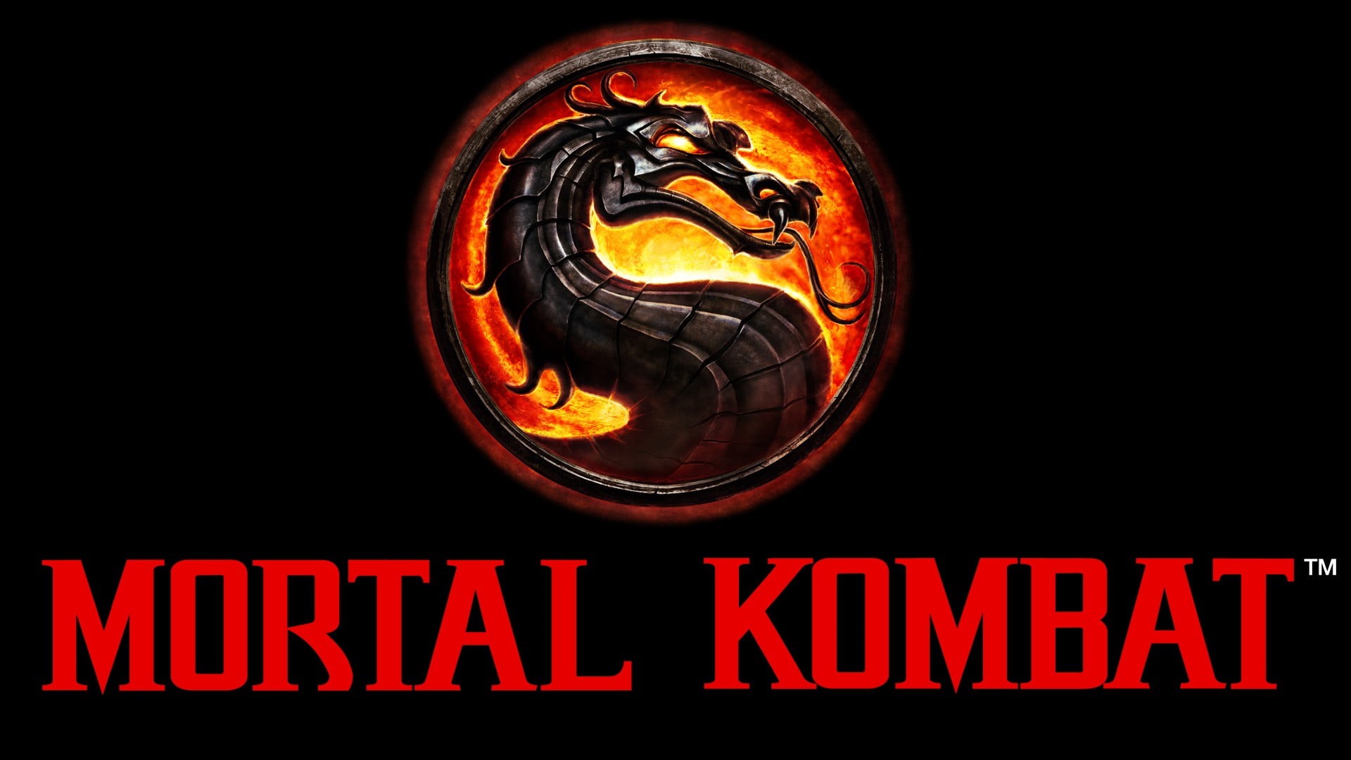 no people, neon colored, mortal, glowing, text, kombat, low angle view, communication, logo, night, representation, close-up, red, architecture, outdoors, HD Wallpaper