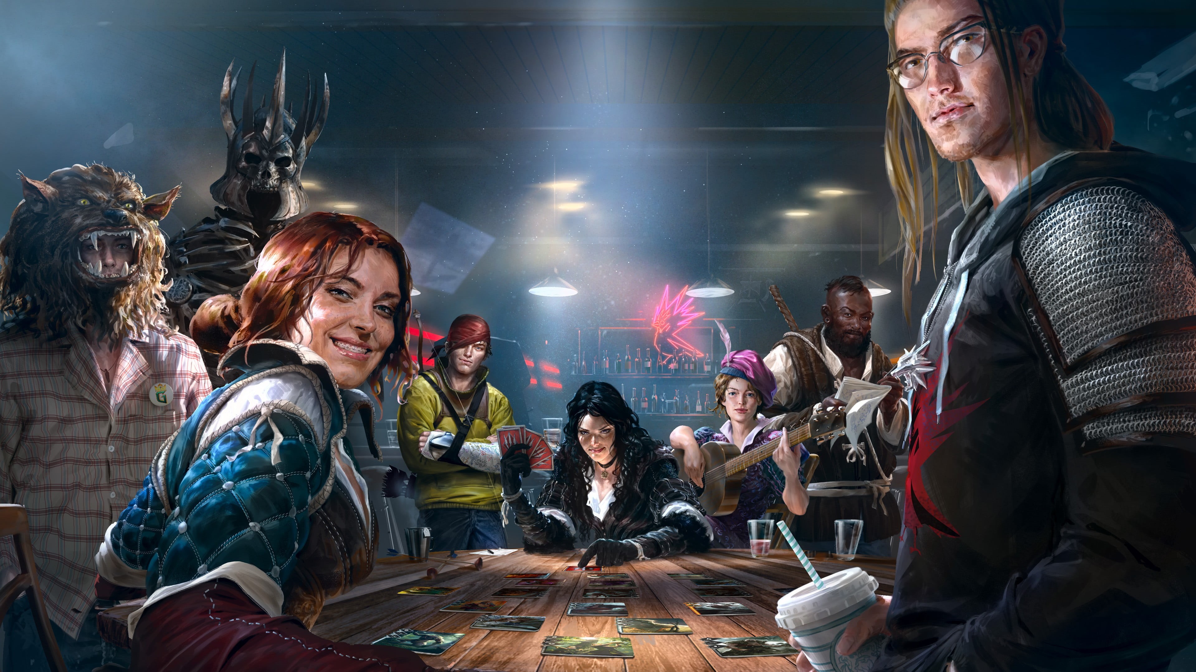 The Witcher 3: Wild Hunt, 4K, party - Social Event, males, night, togetherness, alcohol, clubbing, nightclub, indoors, females, Yennefer of Vengerberg, HD Wallpaper
