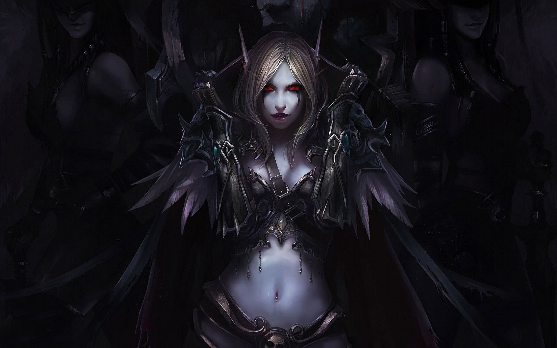 artwork, abstract, elves, video, navel, games, art, Video Games, women, sylvanas, 1080P, war, warcraft, hd, fantasy, world, windrunner, HD Wallpaper