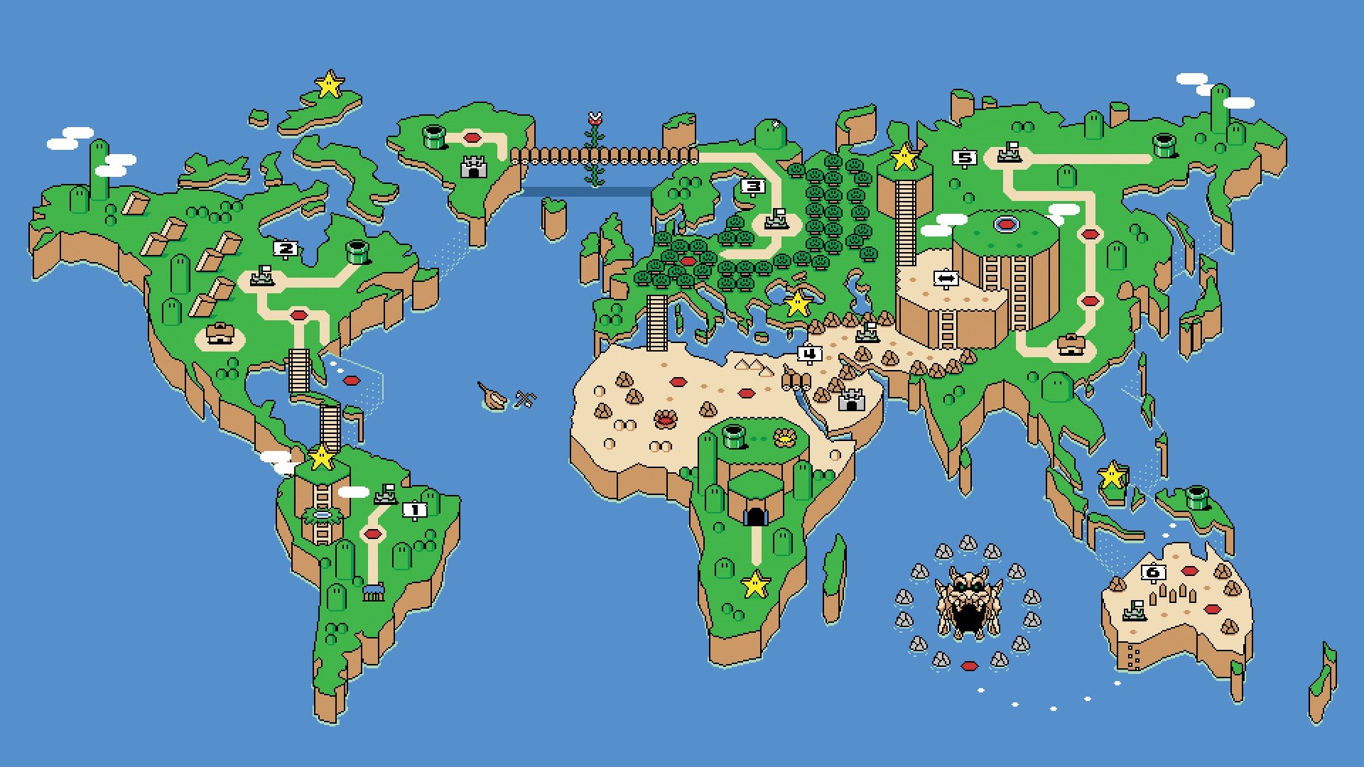 1080P, pixel art, map, retro games, video games, Super Mario, SNES, Nintendo, cartography, pixels, HD Wallpaper