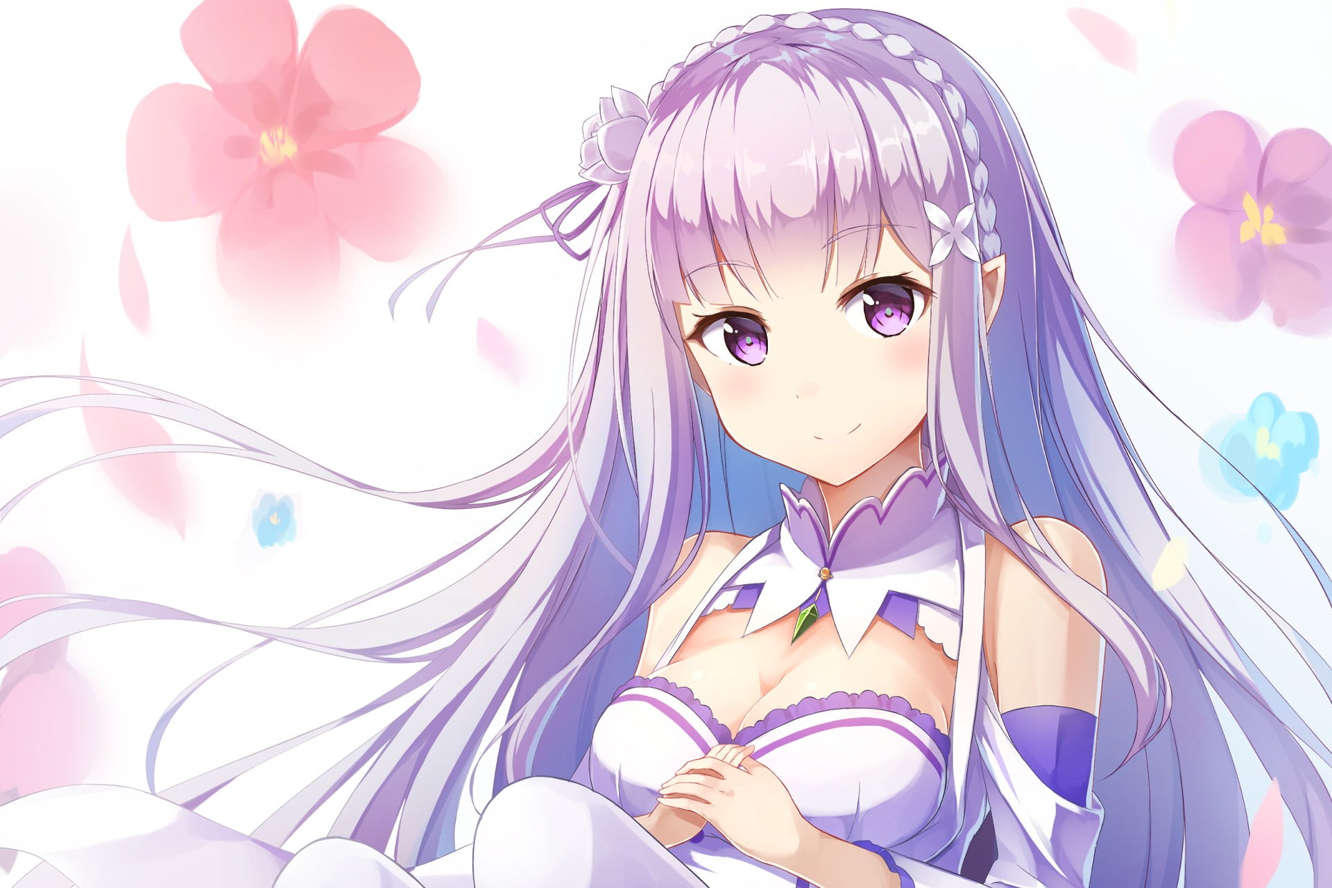 Re:ZERO -Starting Life in Another World-, Emilia (Re:ZERO), beauty, headshot, digital composite, one person, young women, looking at camera, beautiful woman, HD Wallpaper