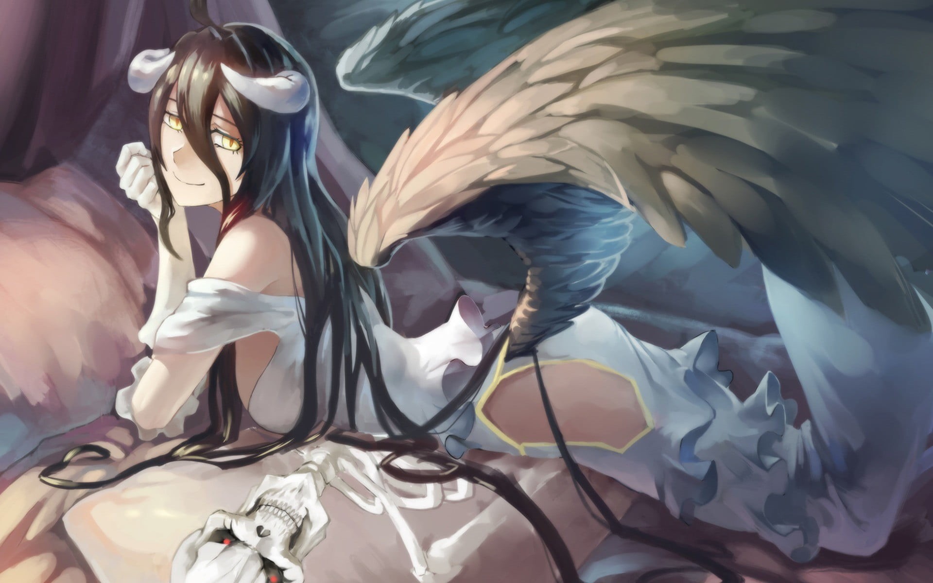 anime, anime girls, day, lying down, animal wildlife, 1080P, bed, young adult, yellow eyes, young women, women, relaxation, Overlord (anime), indoors, HD Wallpaper