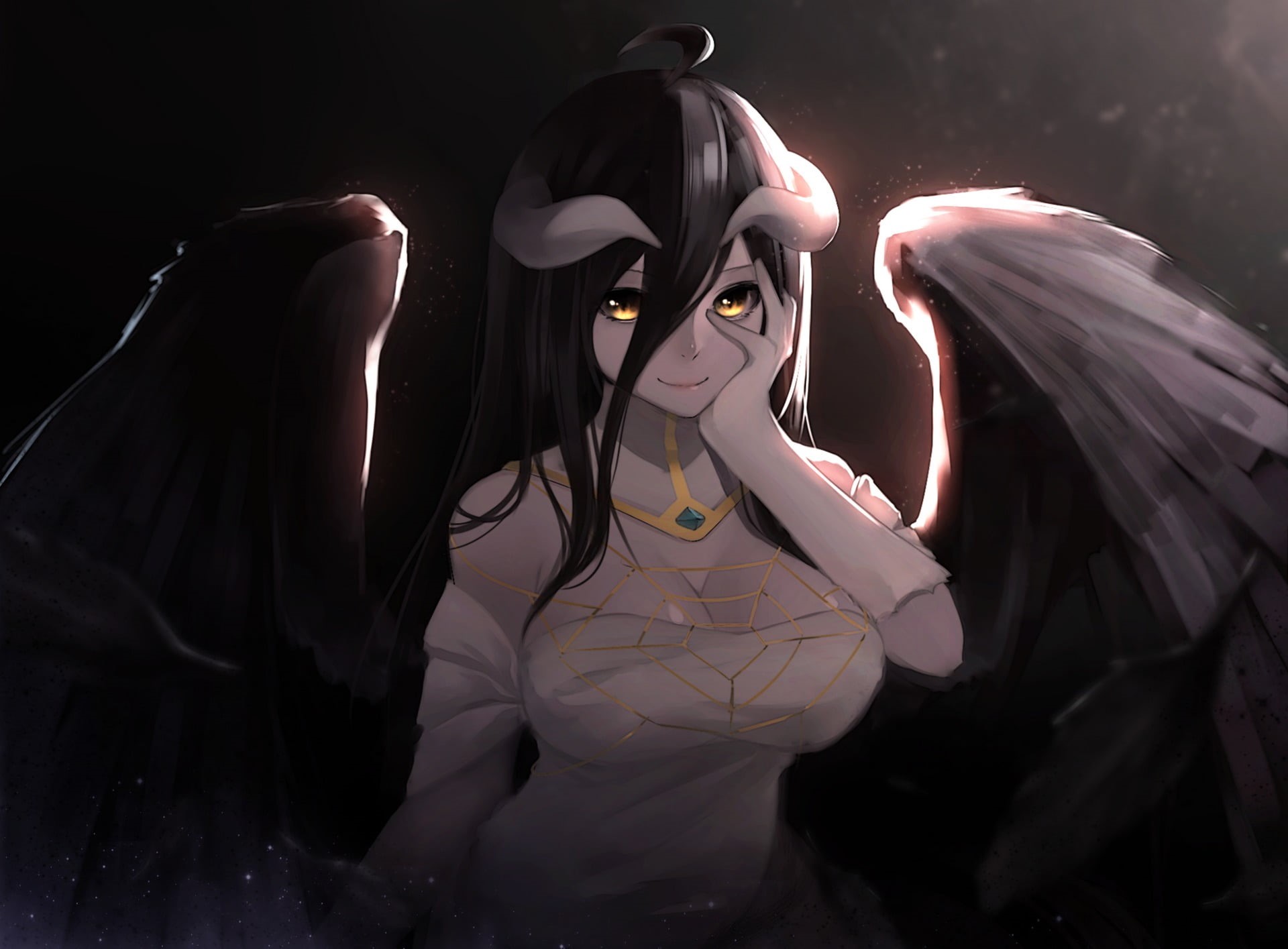 mystery, dark, halloween, body paint, clothing, human representation, creativity, human Face, fear, art, smile, black background, wings, 1080P, black Color, HD Wallpaper