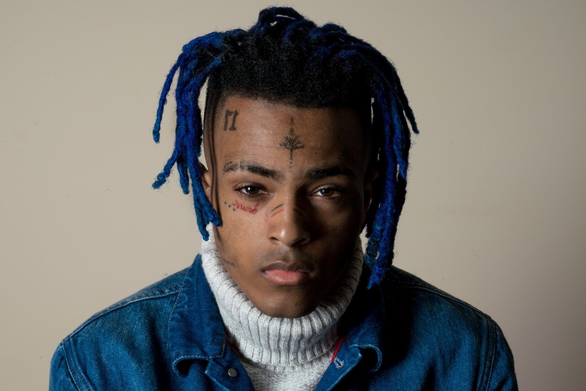 black hair, indoors, clothing, hood - clothing, colored background, front view, XXXTentacion, one person, blue, hairstyle, portrait, studio shot, young men, HD Wallpaper