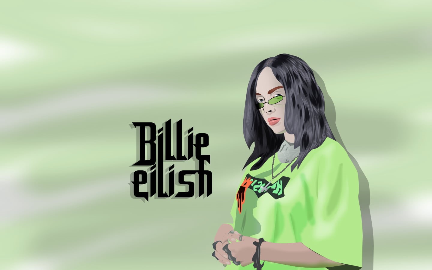 green, illustration, digital, drawing, Billie Eilish, 720P, music, HD Wallpaper