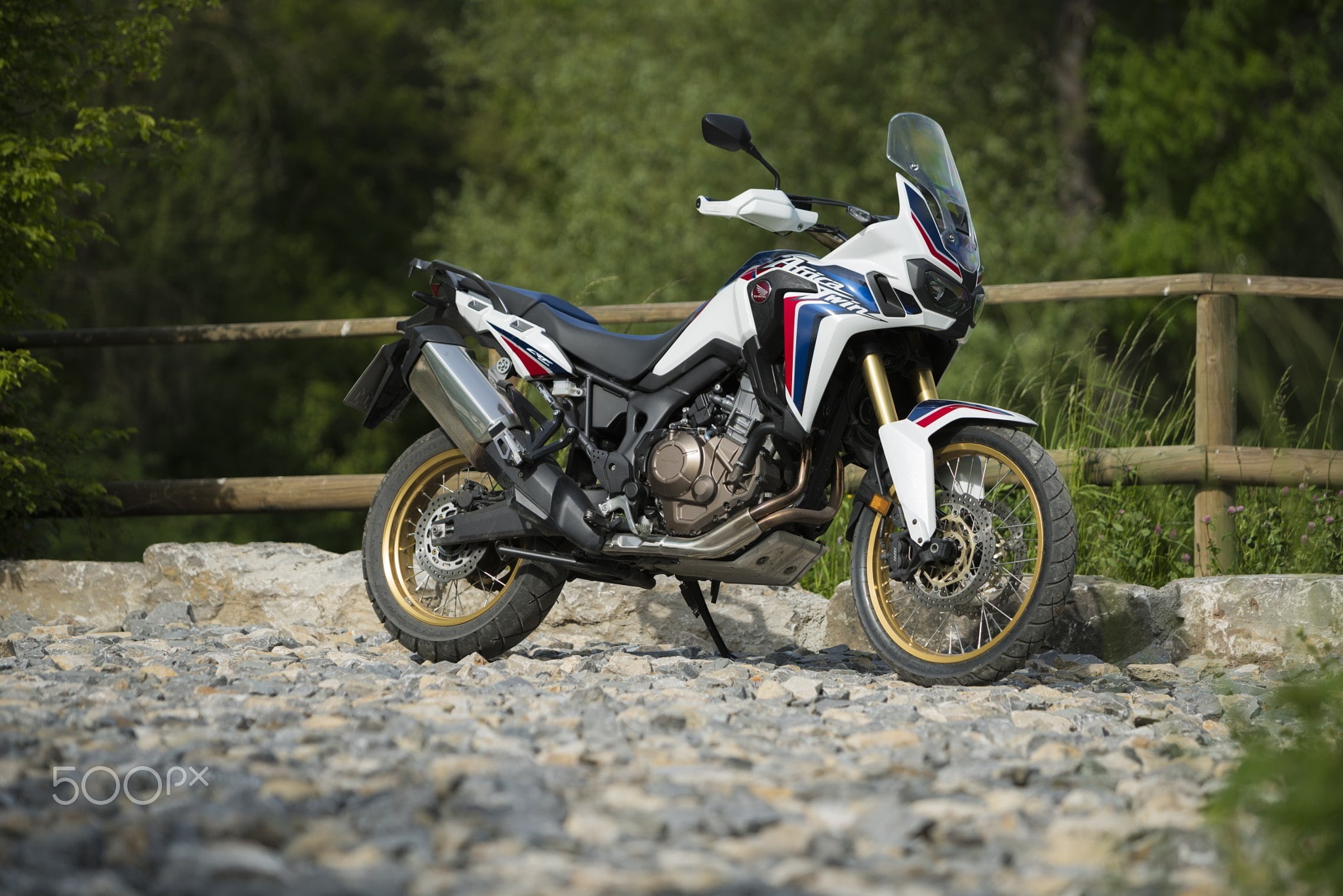 day, mode of transportation, land, road, transportation, tree, outdoors, motorcycle, stationary, plant, Honda Africa Twin, no people, sunlight, nature, HD Wallpaper