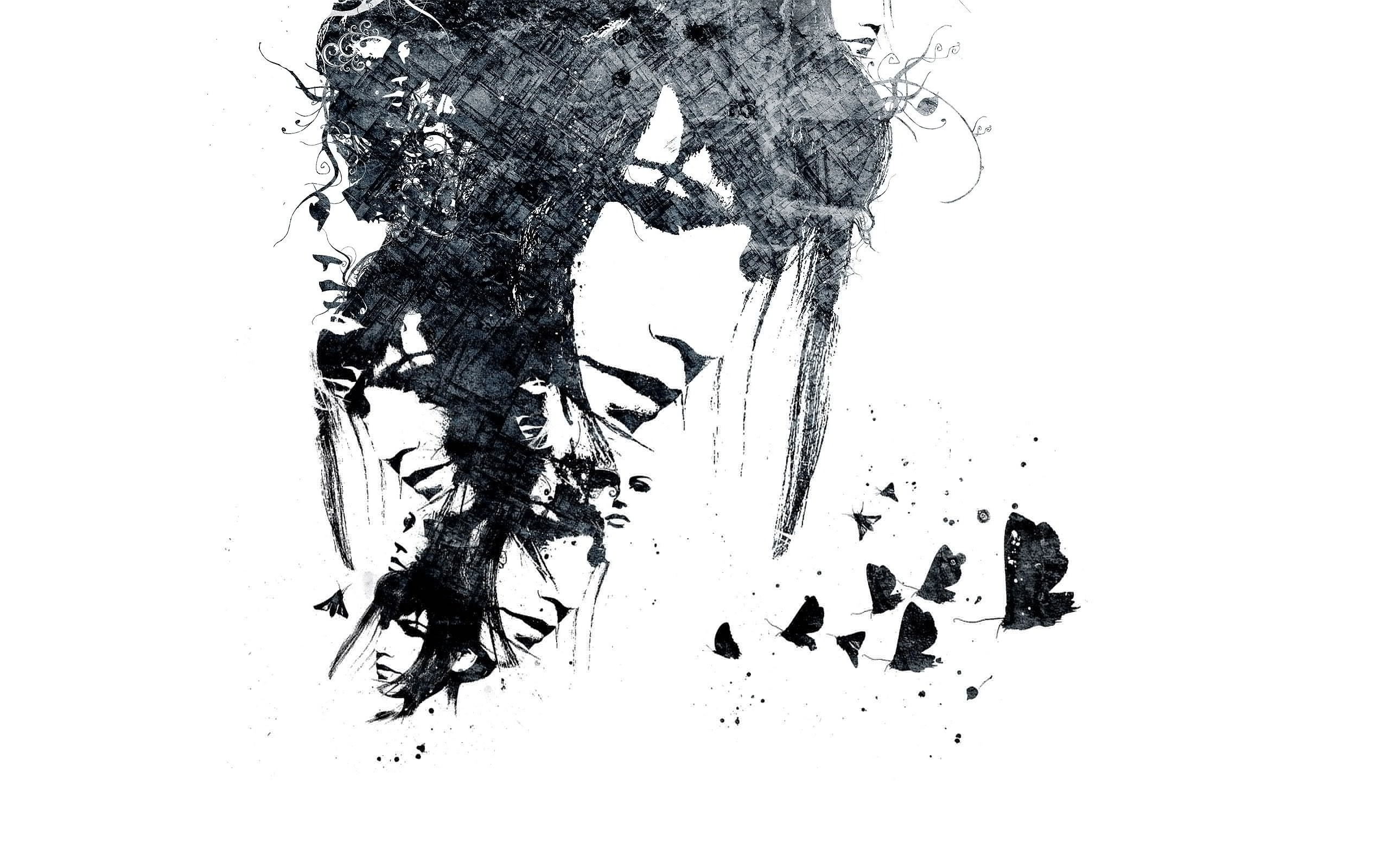 digital, white background, Alex Cherry, face, creativity, artwork, portrait, 2K, ink, copy space, invertebrate, moths, day, sketch, cut out, digital art, HD Wallpaper