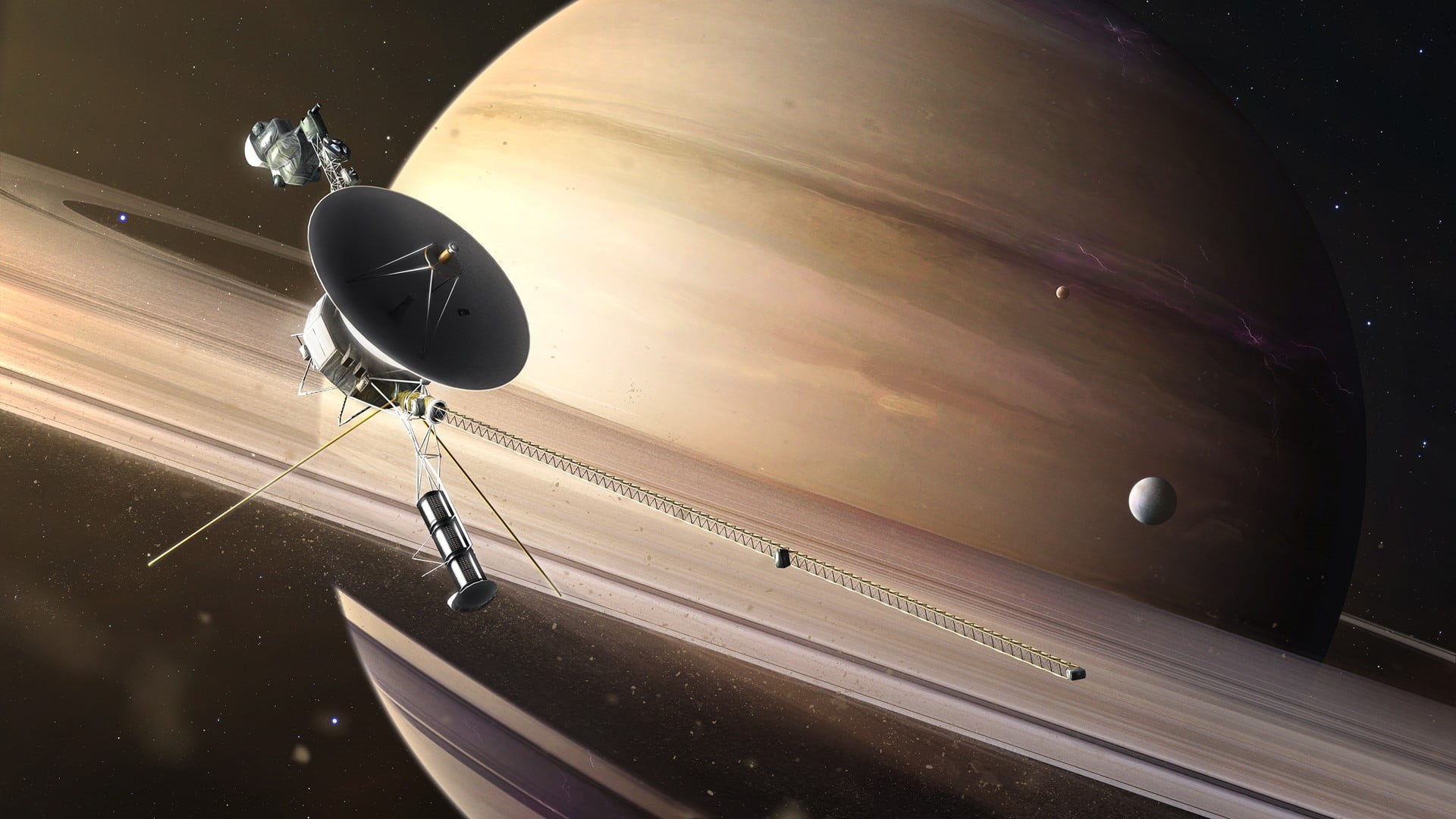 wood - material, mode of transportation, space, stars, 1080P, indoors, CGI, Saturn, satellite, road, nature, reflection, Voyager, Moon, no people, HD Wallpaper