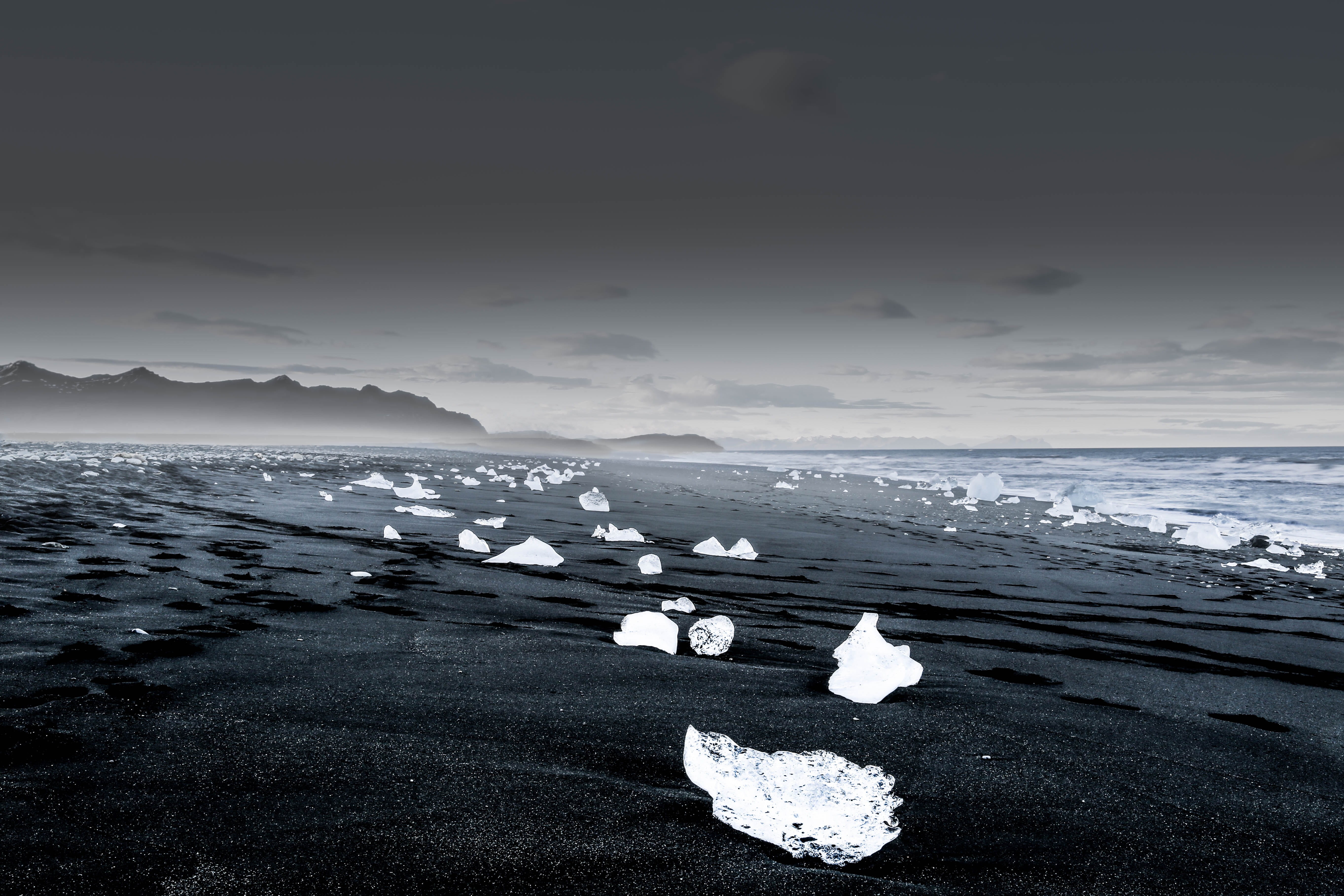 cold - Temperature, land, black And White, storm, tranquility, iceberg - Ice Formation, antarctica, sea, scenics - nature, ice, icebergs, sky, coastline, HD Wallpaper