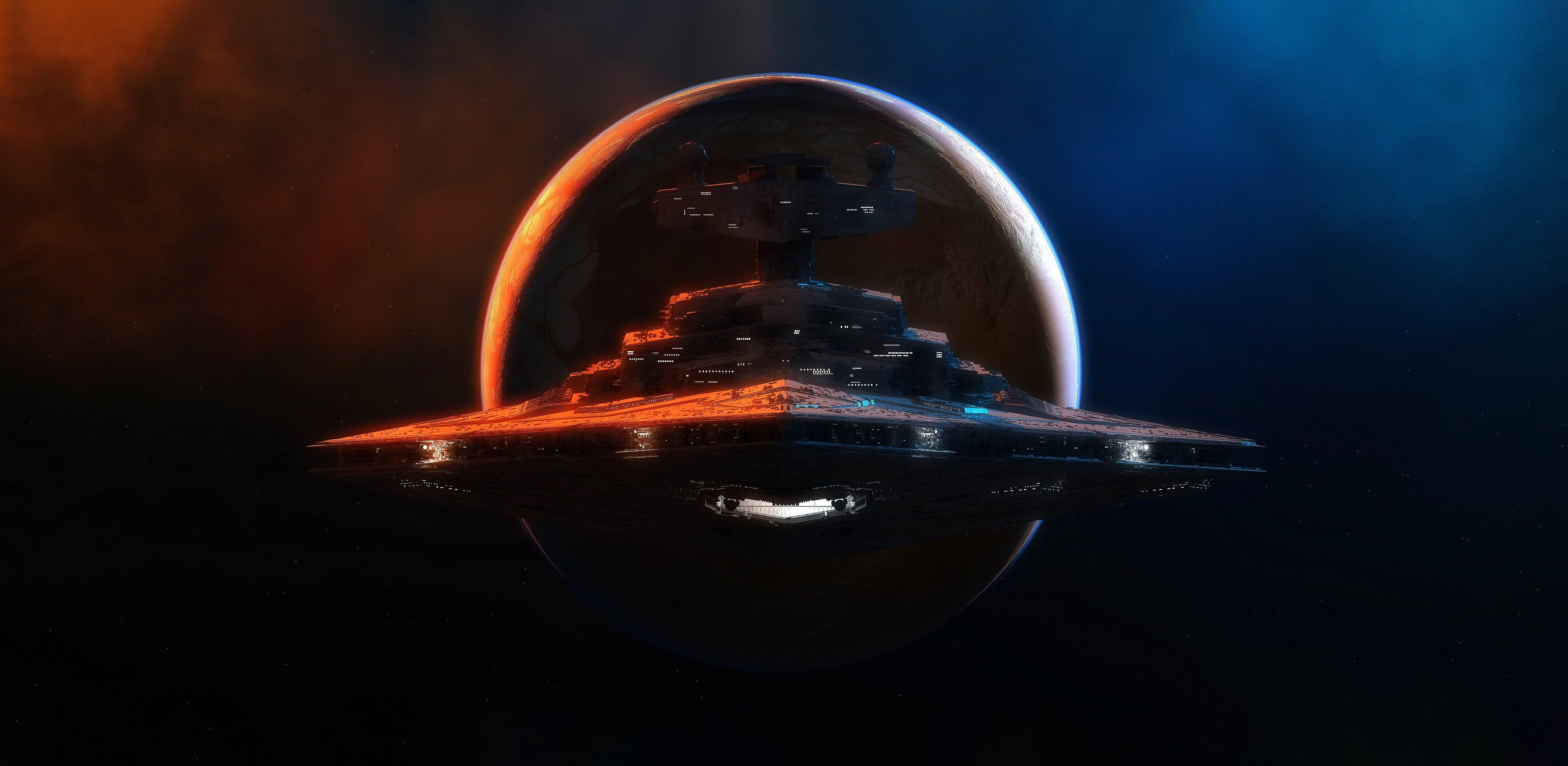 spaceship, digital art, science fiction, artwork, space, Star Destroyer, Star Wars, planet, GrahamTG, 4K, HD Wallpaper
