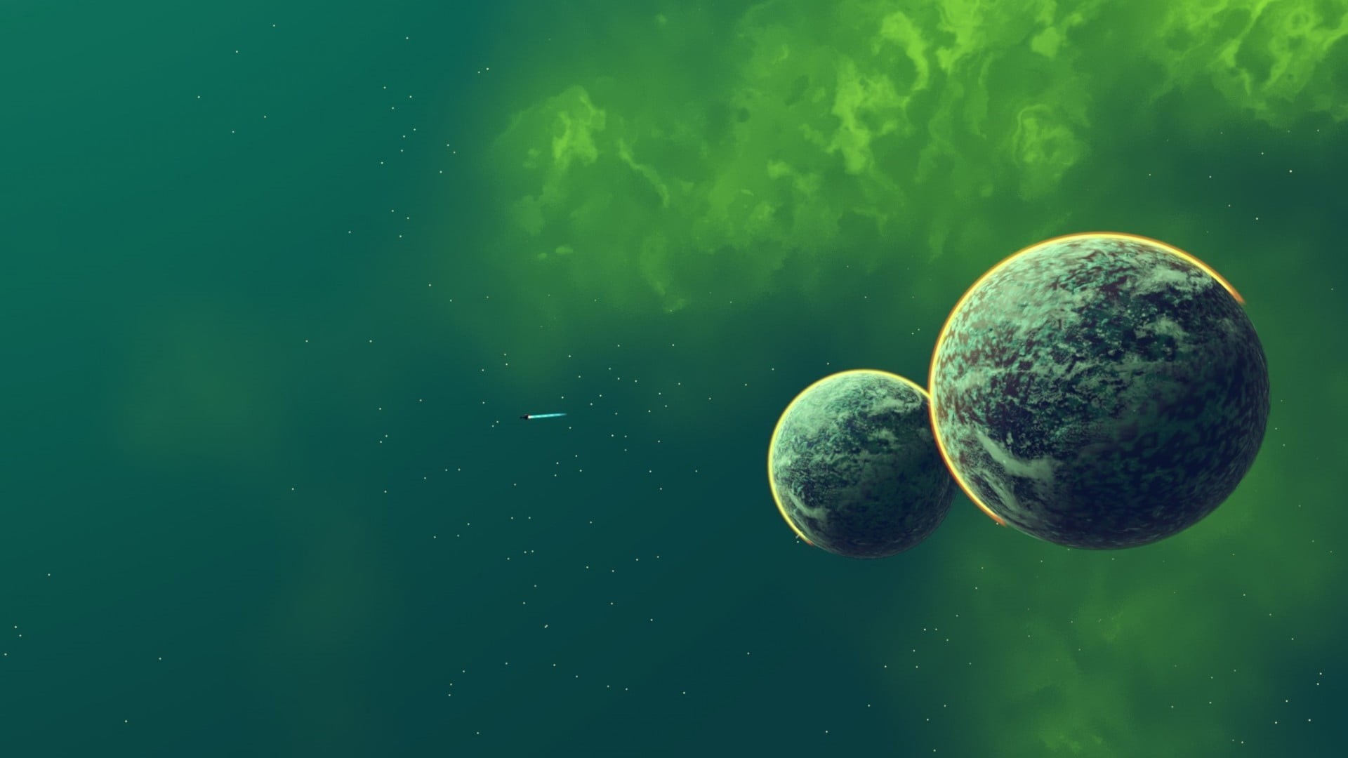 spaceship, beauty in nature, space, tranquility, day, no people, 1080P, sphere, digital art, close-up, nebula, planetary, green color, bubble, space art, HD Wallpaper