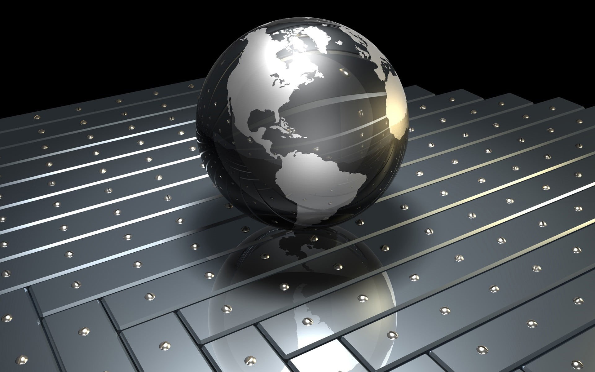 nature, render, glass - material, black, gray, shape, no people, 1080P, globes, world map, indoors, map, digital art, space, global business, HD Wallpaper