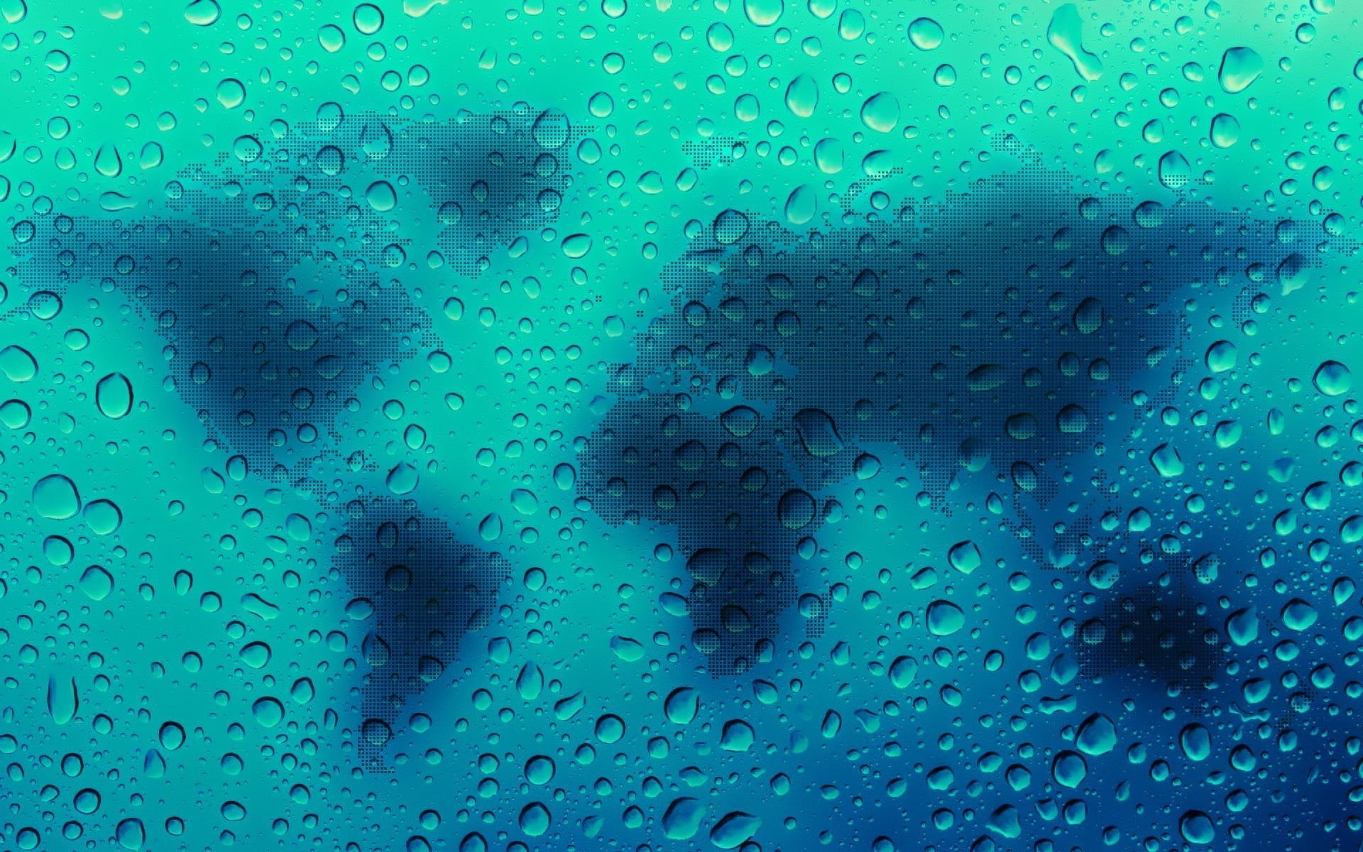 glass - material, no people, painting, white, full frame, transparent, window, water drops, rain, pattern, continents, map, purity, nature, turquoise colored, HD Wallpaper