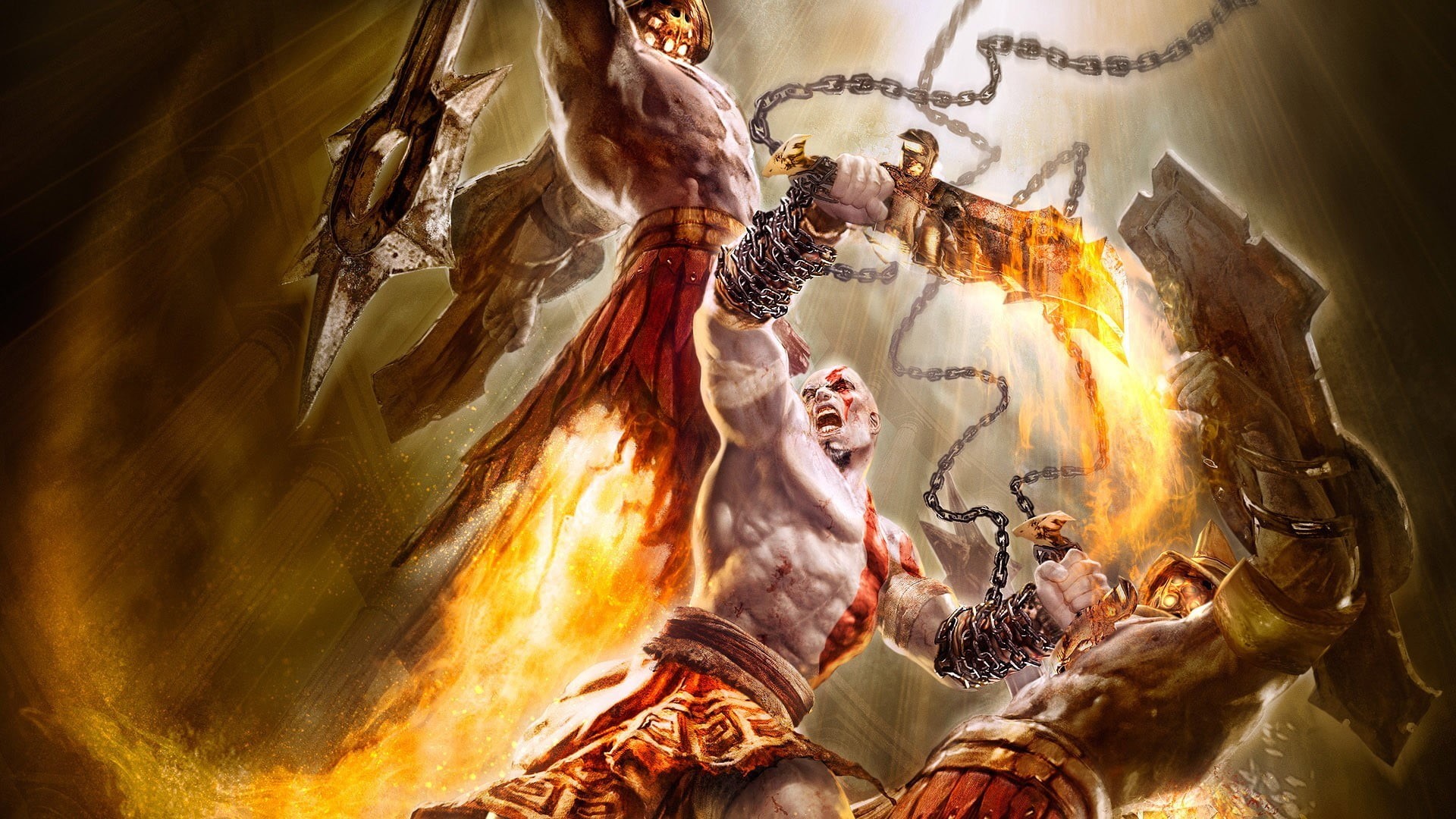  indoors, digital, statue, belief, God of War, god, 1080P, representation, art and craft, religion, human representation, war, sculpture, panoramic, HD Wallpaper