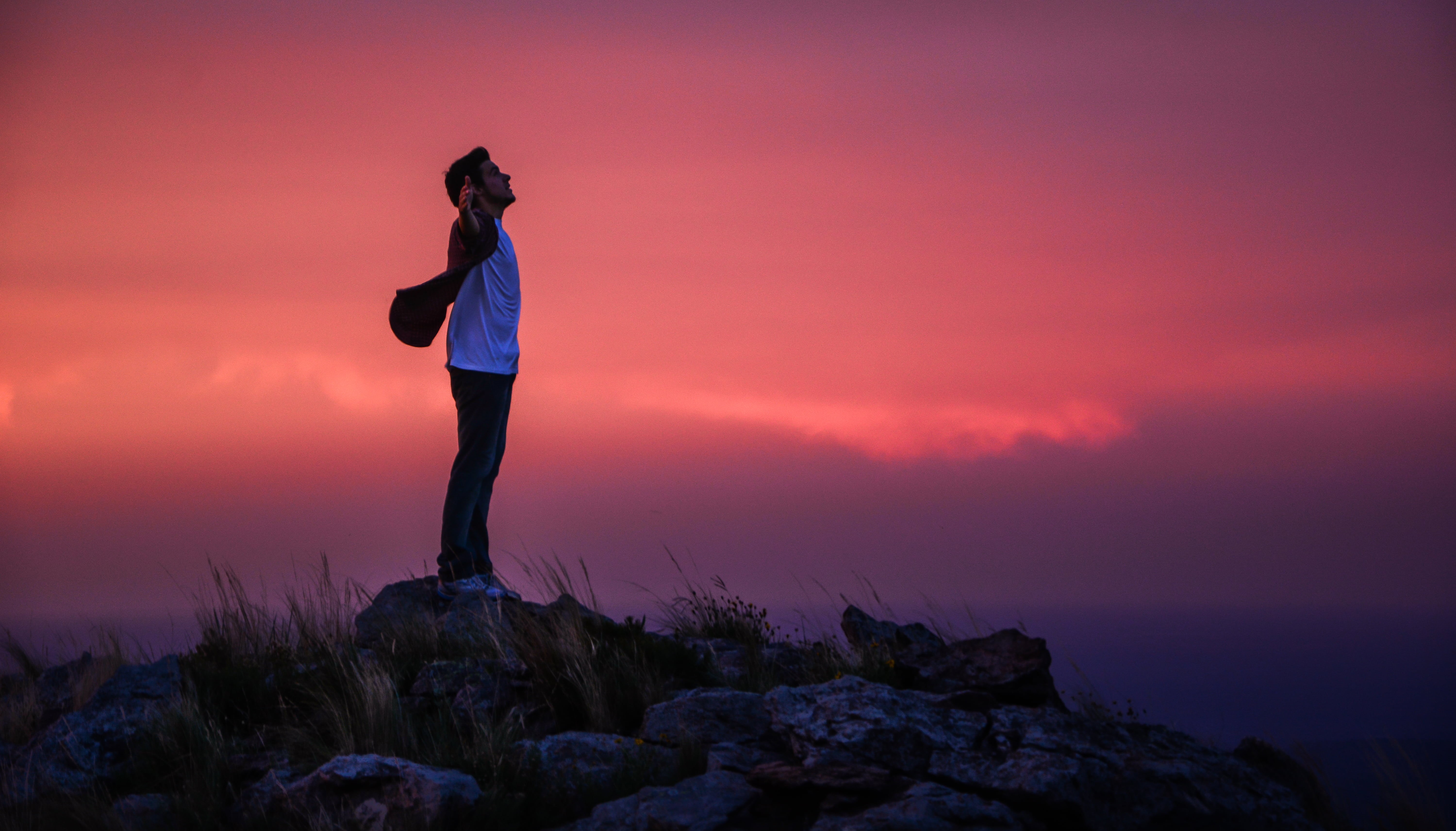 SUNSET, white, standing, man, hiking, gray rock, mountain Peak, 5K, wearing, dawn, healthy Lifestyle, gray, women, ARGENTINA, sport, exercising, females, HD Wallpaper