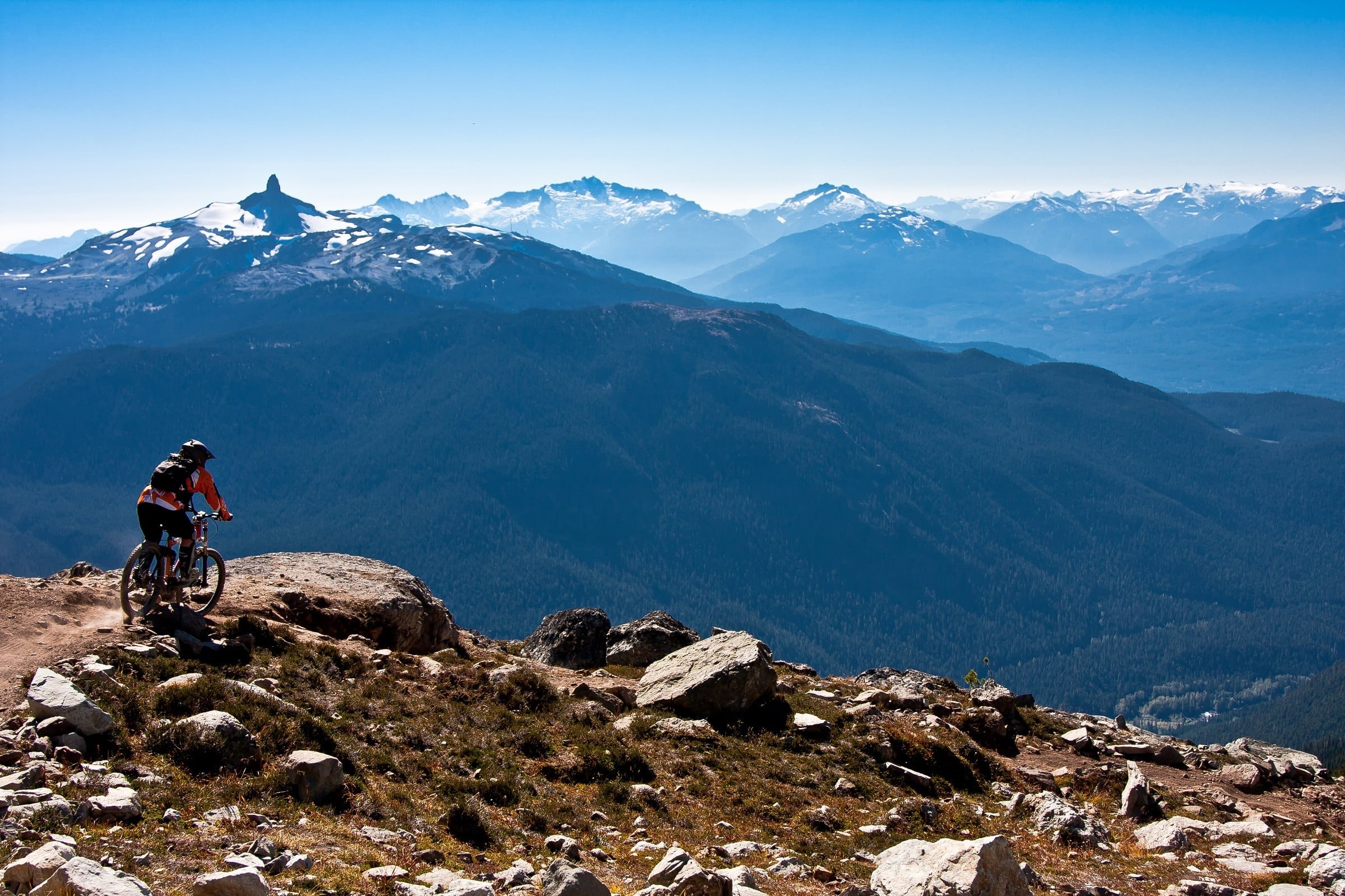 leisure activity, 1080P, adult, outdoors, cycling, landscape, mountain, scenics - nature, one person, men, snowcapped mountain, bicycle, recreation, fitness, HD Wallpaper