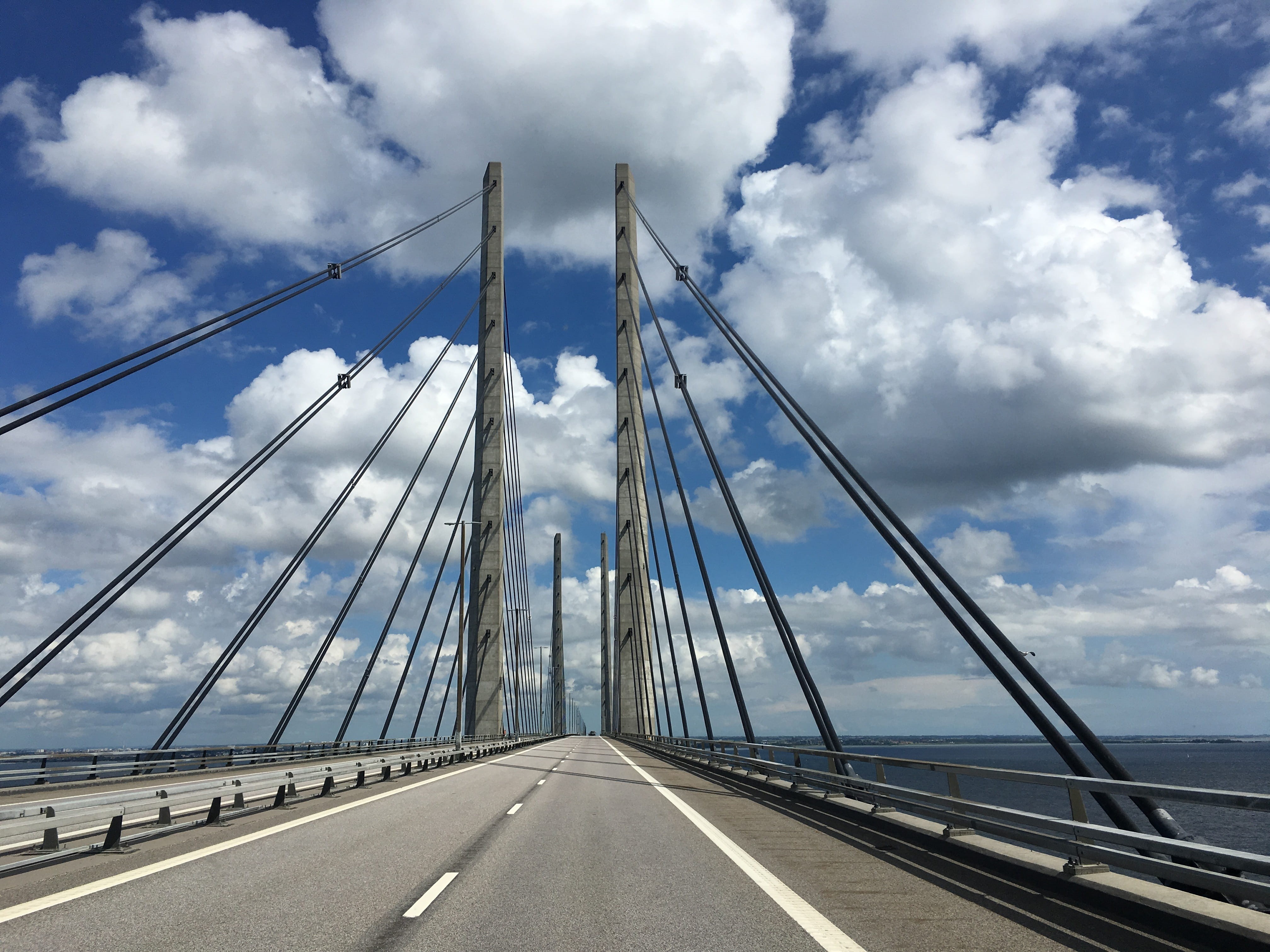 scene, oresundsbron, cloud - sky, landmark, symbol, bridge - man made structure, water, construction, engineering, sailboat, sky, travel, european, daytime, HD Wallpaper