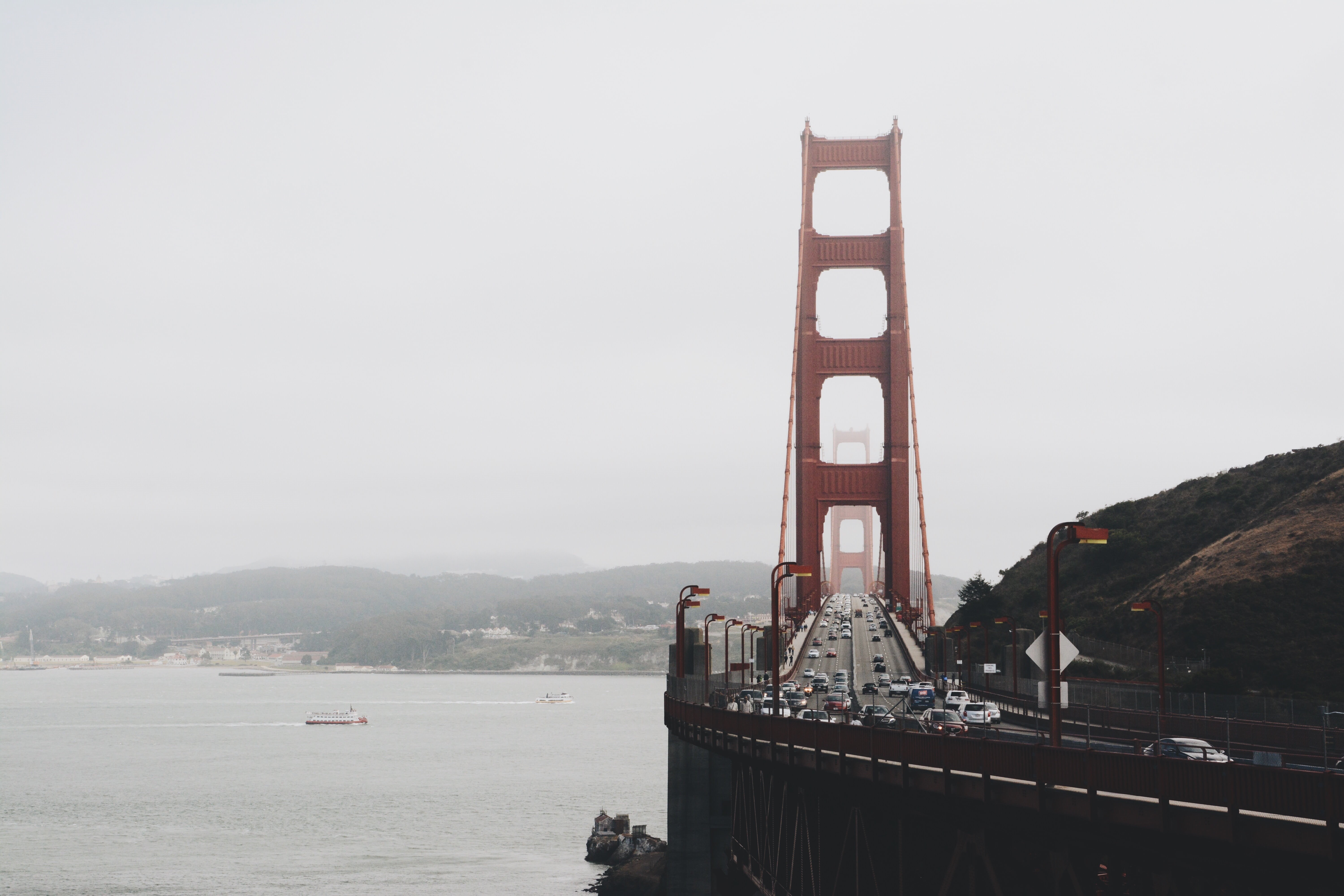 sausalito, transportation, sky, tourism, ocean, city, west coast, water, blue, mountain, no people, built structure, bridge - Man Made Structure, running, HD Wallpaper