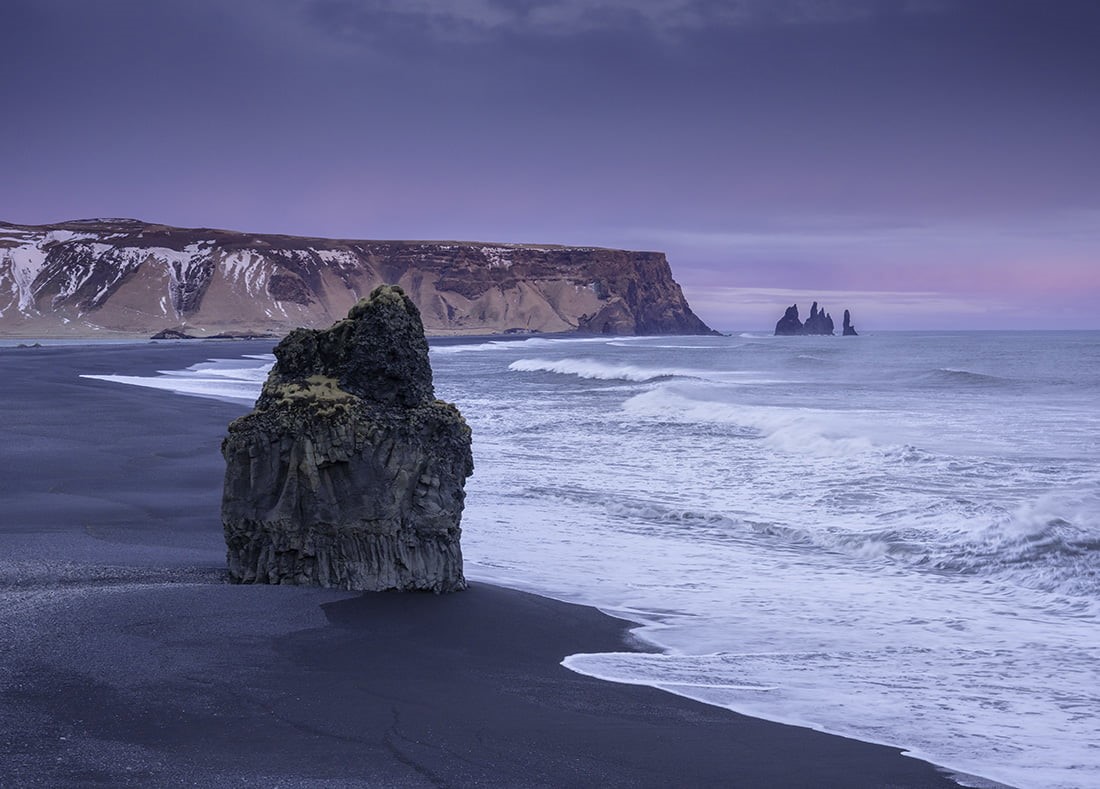 sea shore, coastline, beach, geology, coast, cliff, Surprise, atlantic Ocean, water  waves, twilight, clear, Dyrholaey, Pink, ocean  sea, 480P, Black Beach, HD Wallpaper