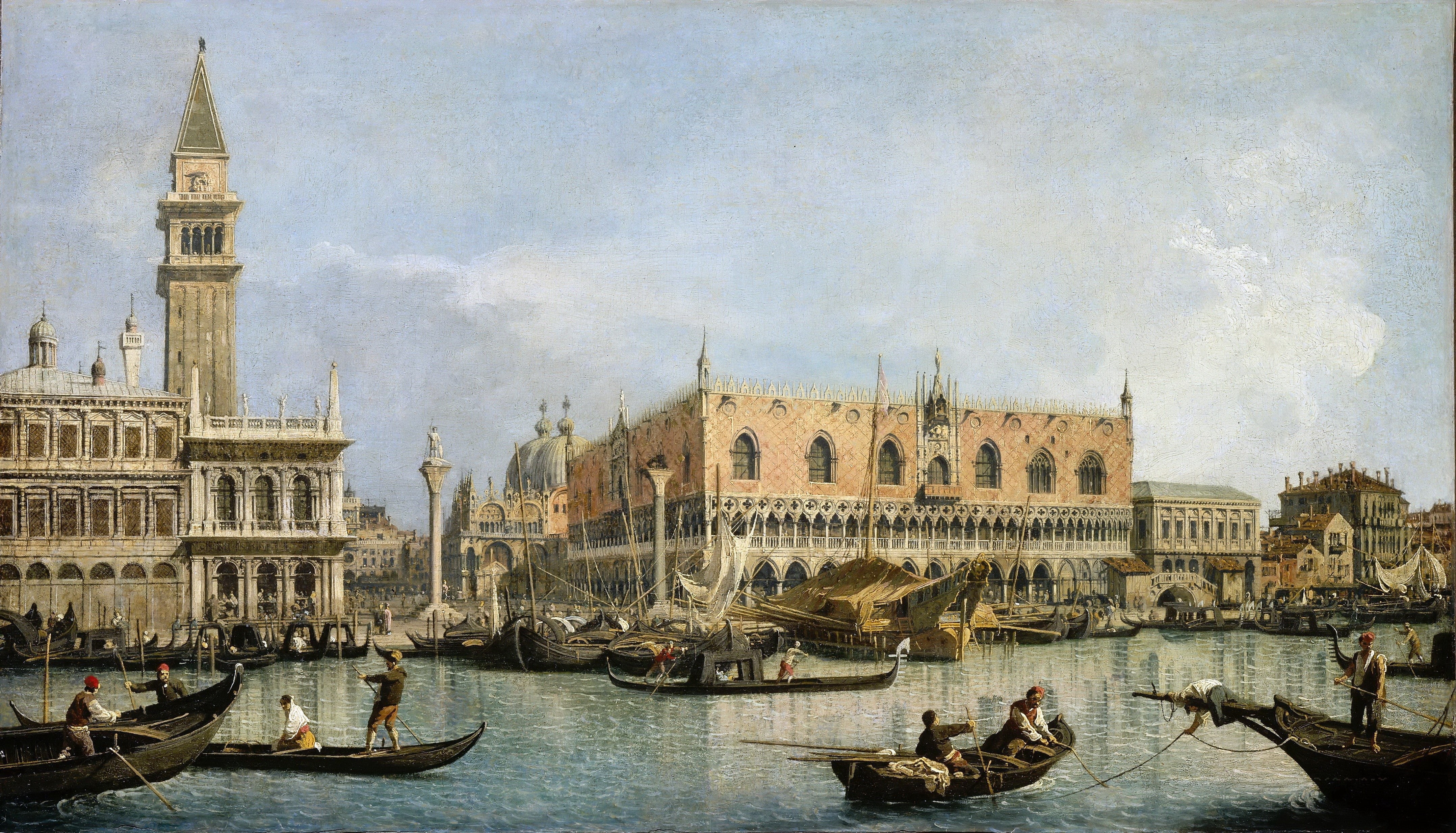4K, building, painted, Venice, (Canaletto), oil, picture, " The view of the pier from the Doges Palace from the Gulf o, canvas, brown, painting, Giovanni Antonio Canal, HD Wallpaper
