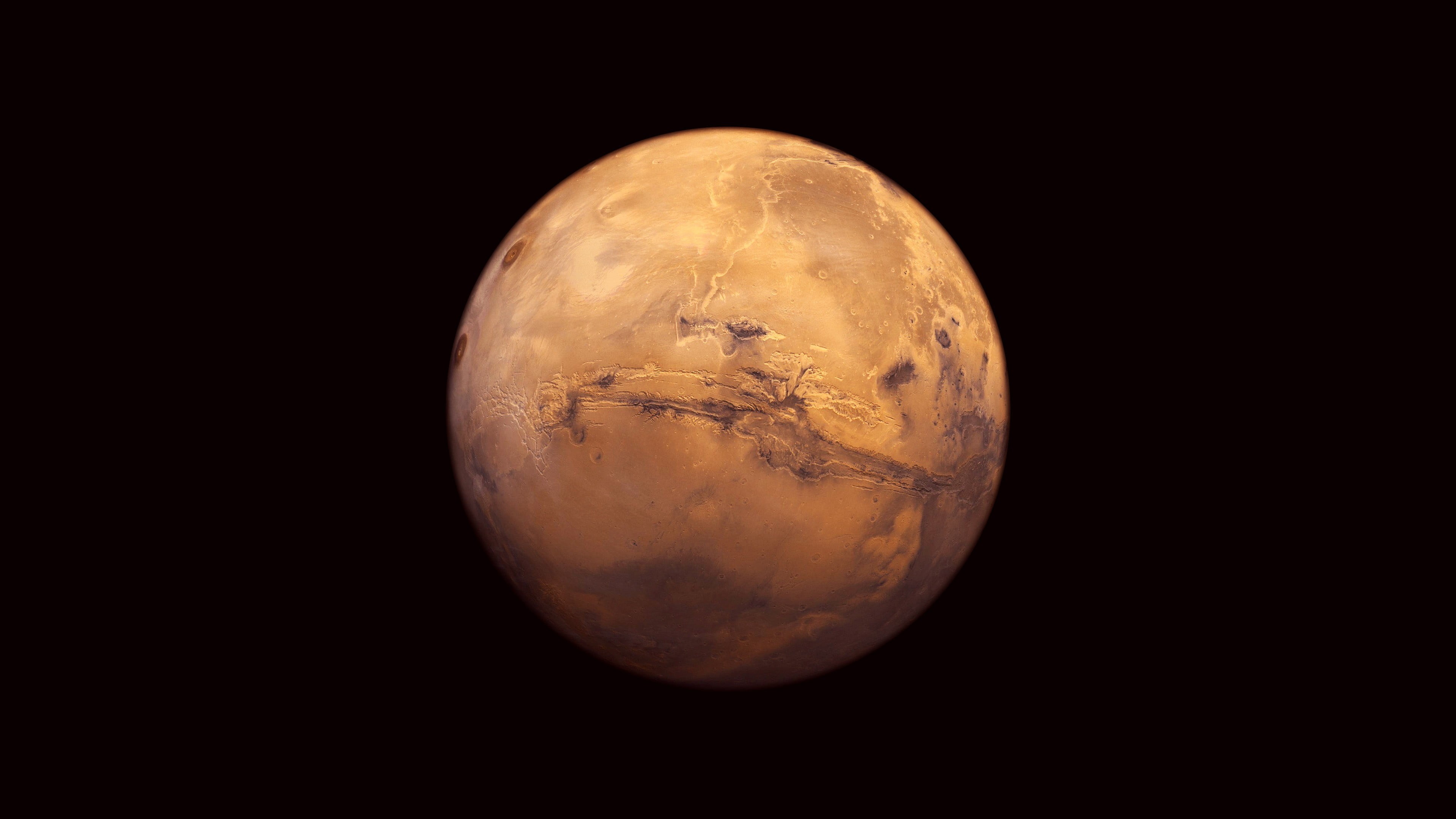 copy space, shape, satellite view, single object, black background, moon, sky, sphere, outdoors, full length, no people, 4K, Mars, planet, astronomy, geology, HD Wallpaper