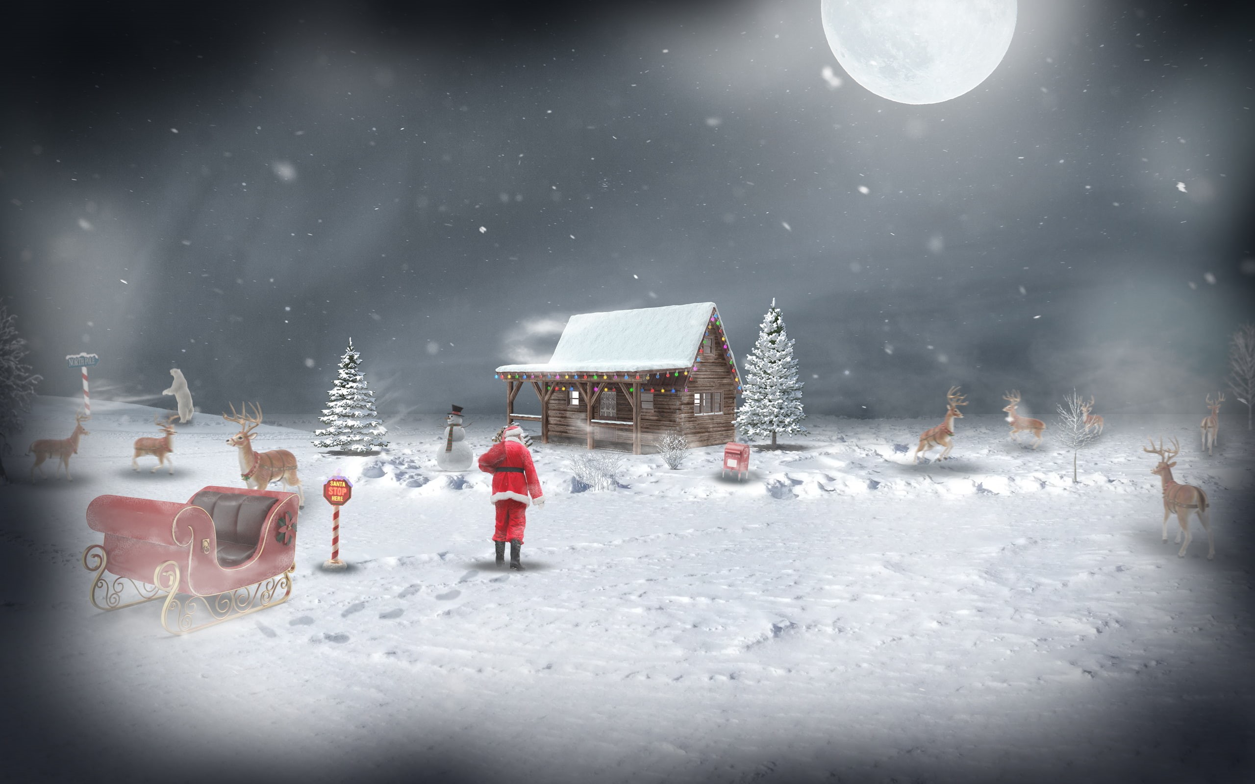 photo manipulation, winter, santa, snow, Christmas, north pole, holiday, 2K, HD Wallpaper