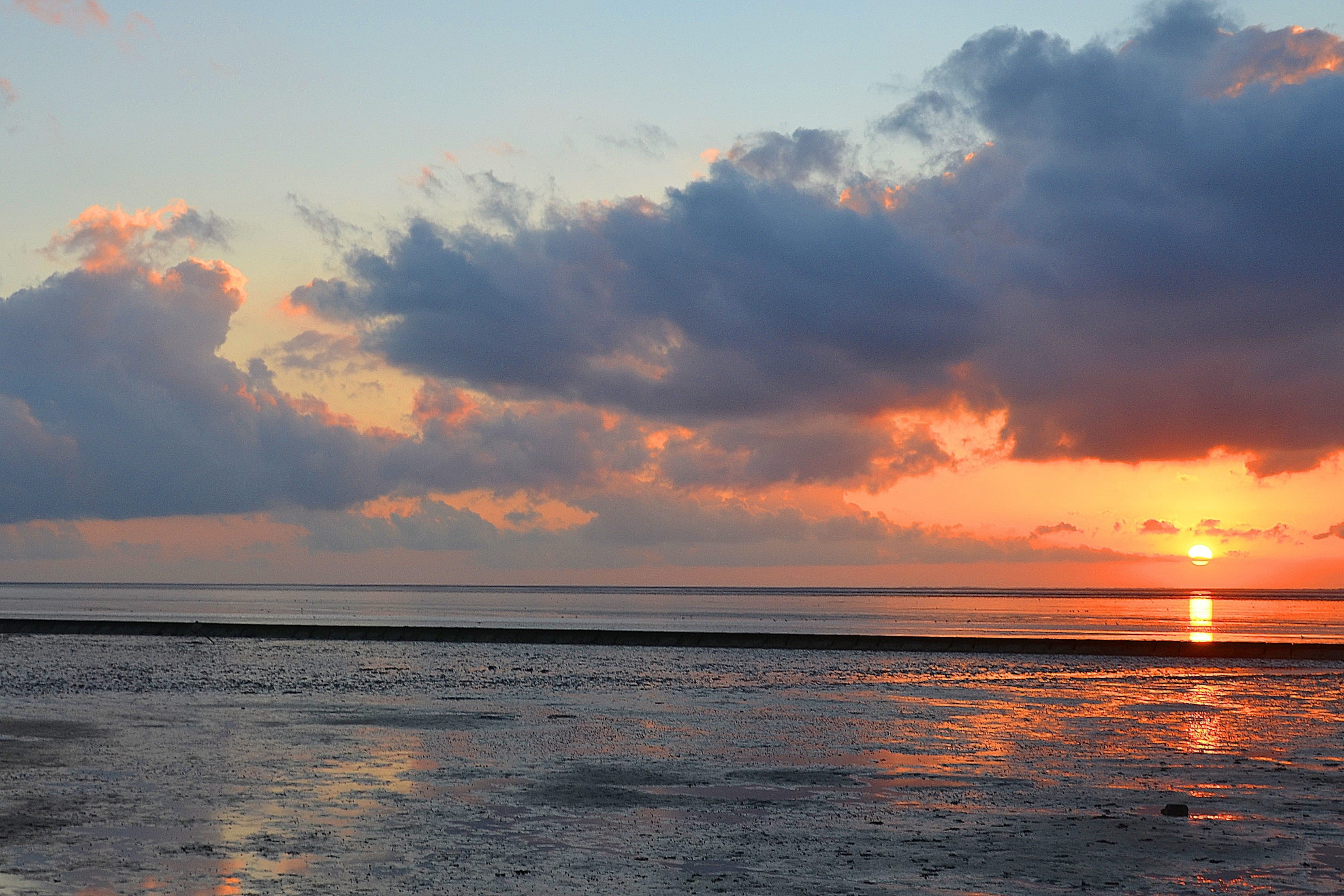 east frisia, tranquil scene, no people, tranquility, sea view, horizon over water, idyllic, 2K, scenics - nature, outdoors, ebb, wadden sea, beauty in nature, HD Wallpaper