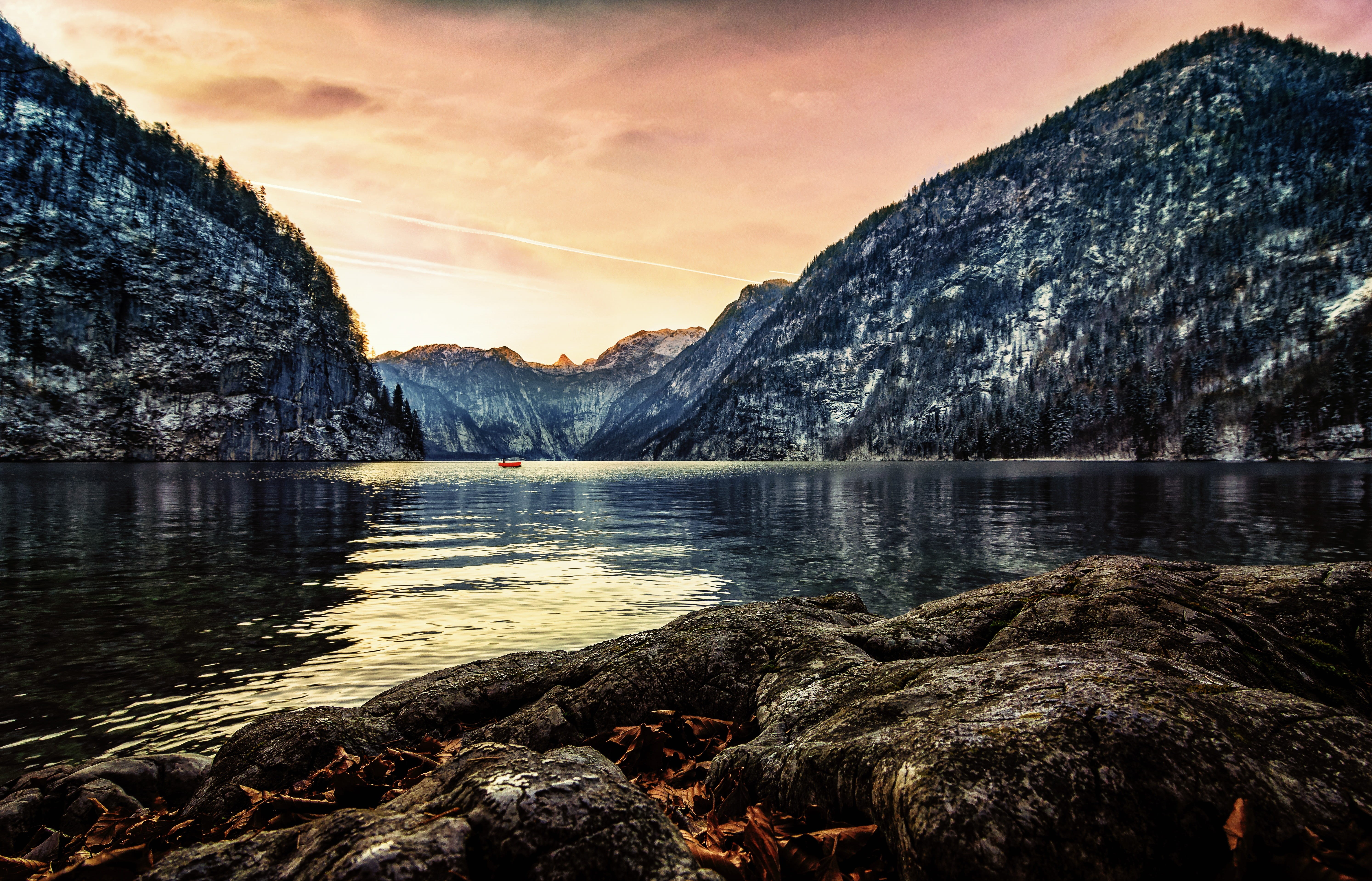 lake, tourism, mountain, königssee, tree, tranquility, beauty in nature, plant, landscape, forest, sunset, national park, no people, alpine, water, 5K, HD Wallpaper