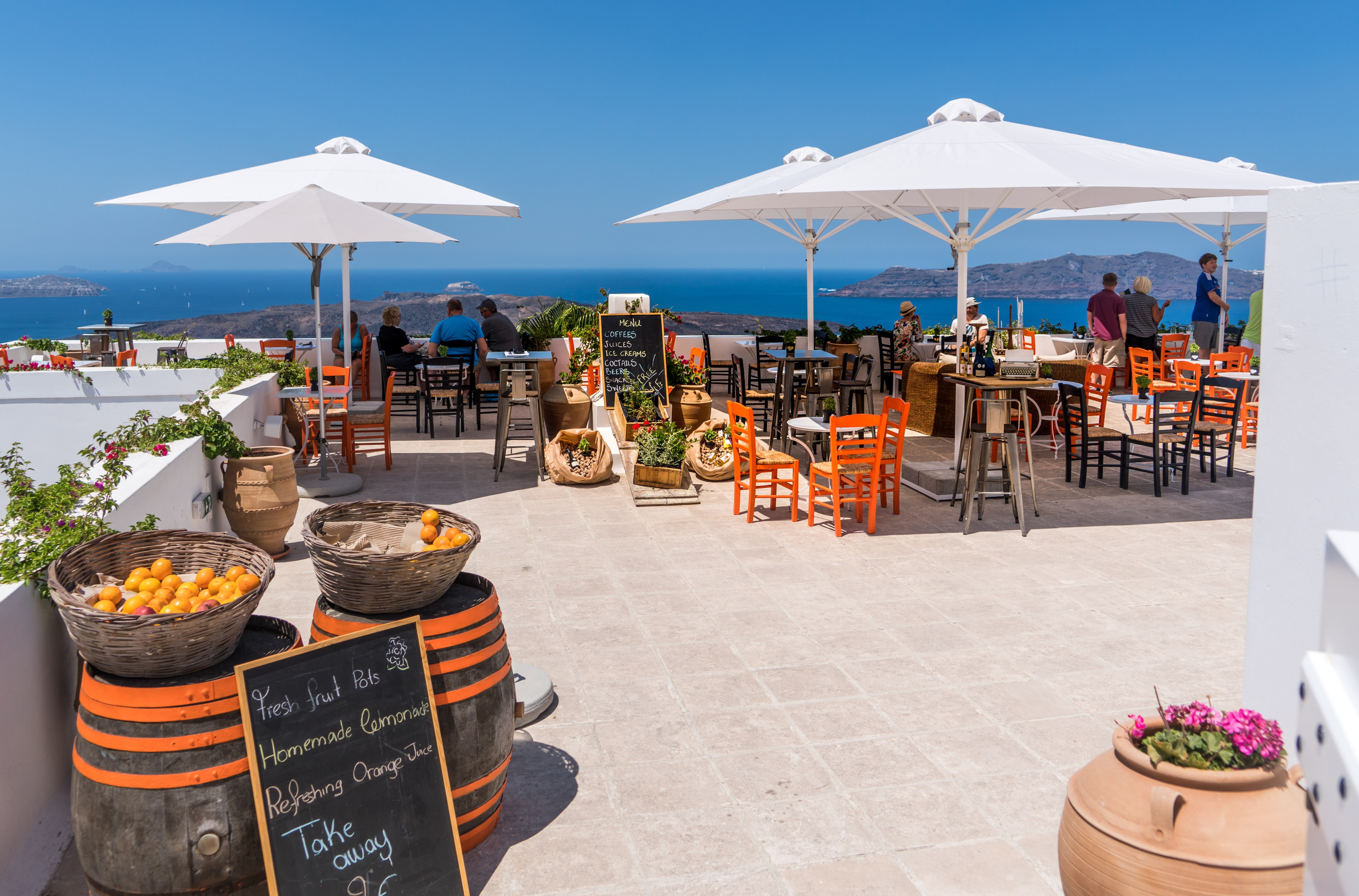 day, land, brown, group of people, sunshade, landscape, restaurant, person, table, roof, seat, nature, travel, meal, patio, island, travel destinations, HD Wallpaper