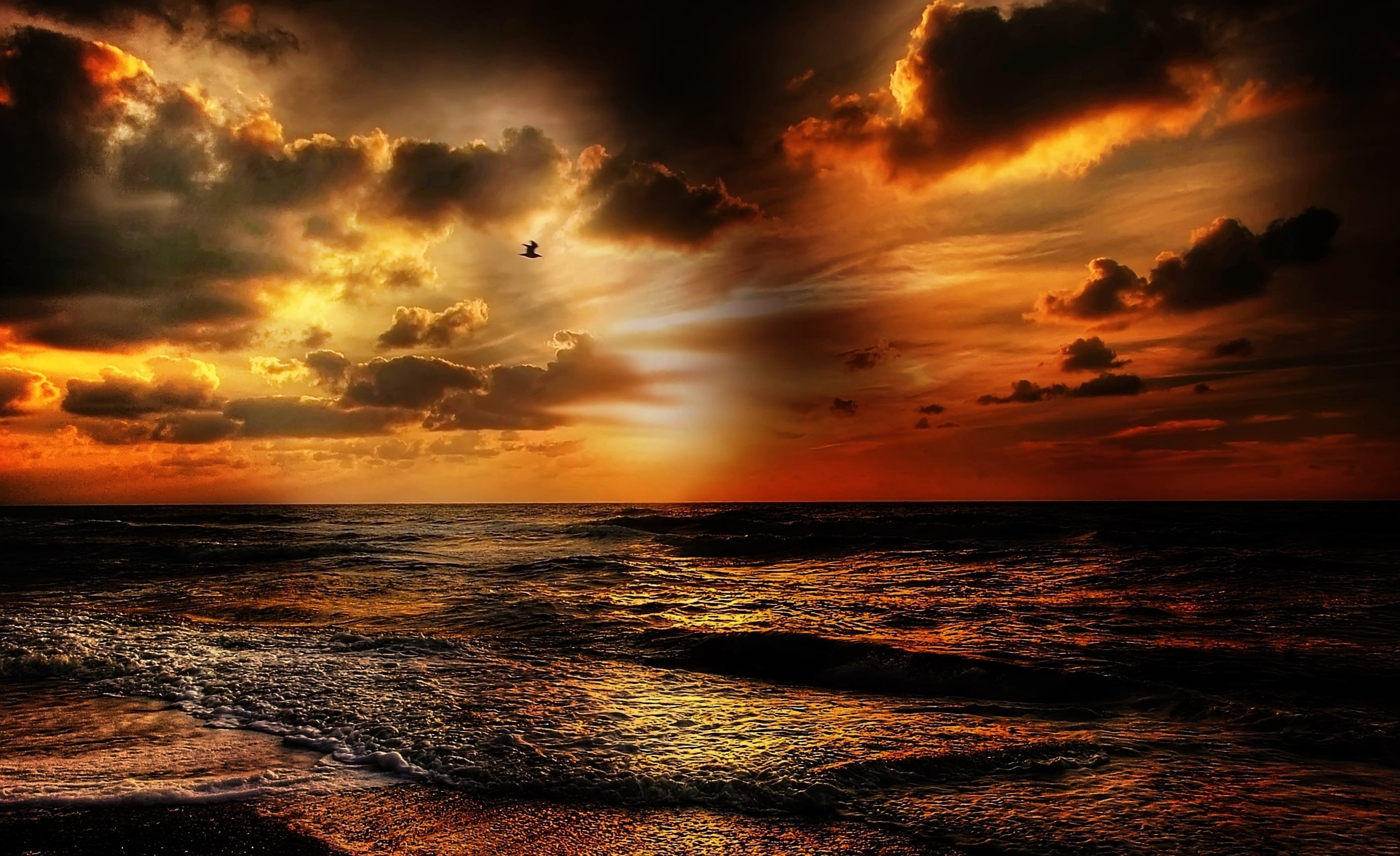 landscape, cloud formations, wave, clouds, rest, ocean, beauty In Nature, evening sky, water, cloudscape, coast, sunlight, scenics - nature, sky, sand beach, HD Wallpaper