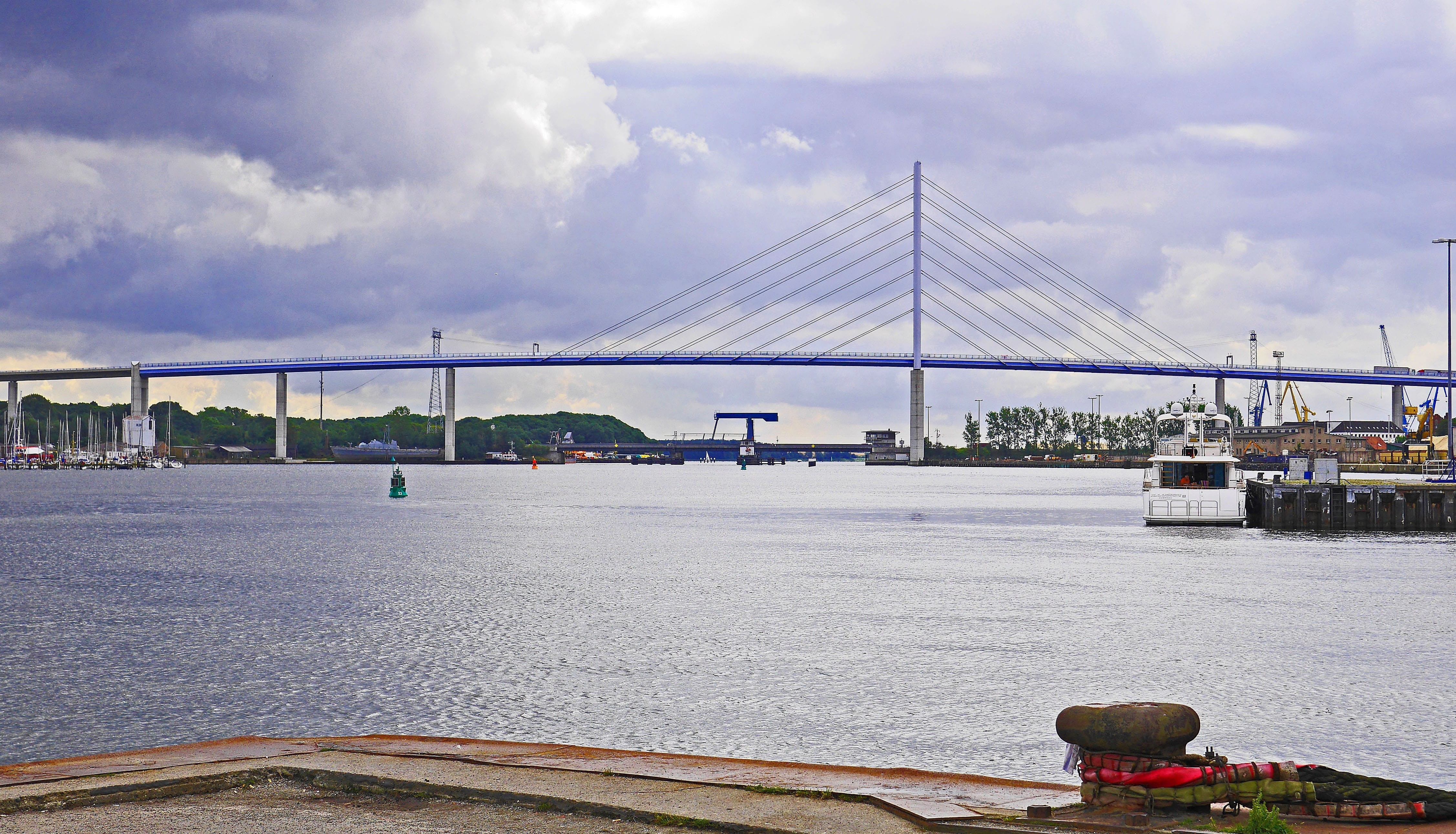 sky, brick bridge, built structure, river, bay, outdoors, baltic sea, bridge, drawbridge, bridge - man made structure, cloud - sky, connection, hanseatic city, HD Wallpaper