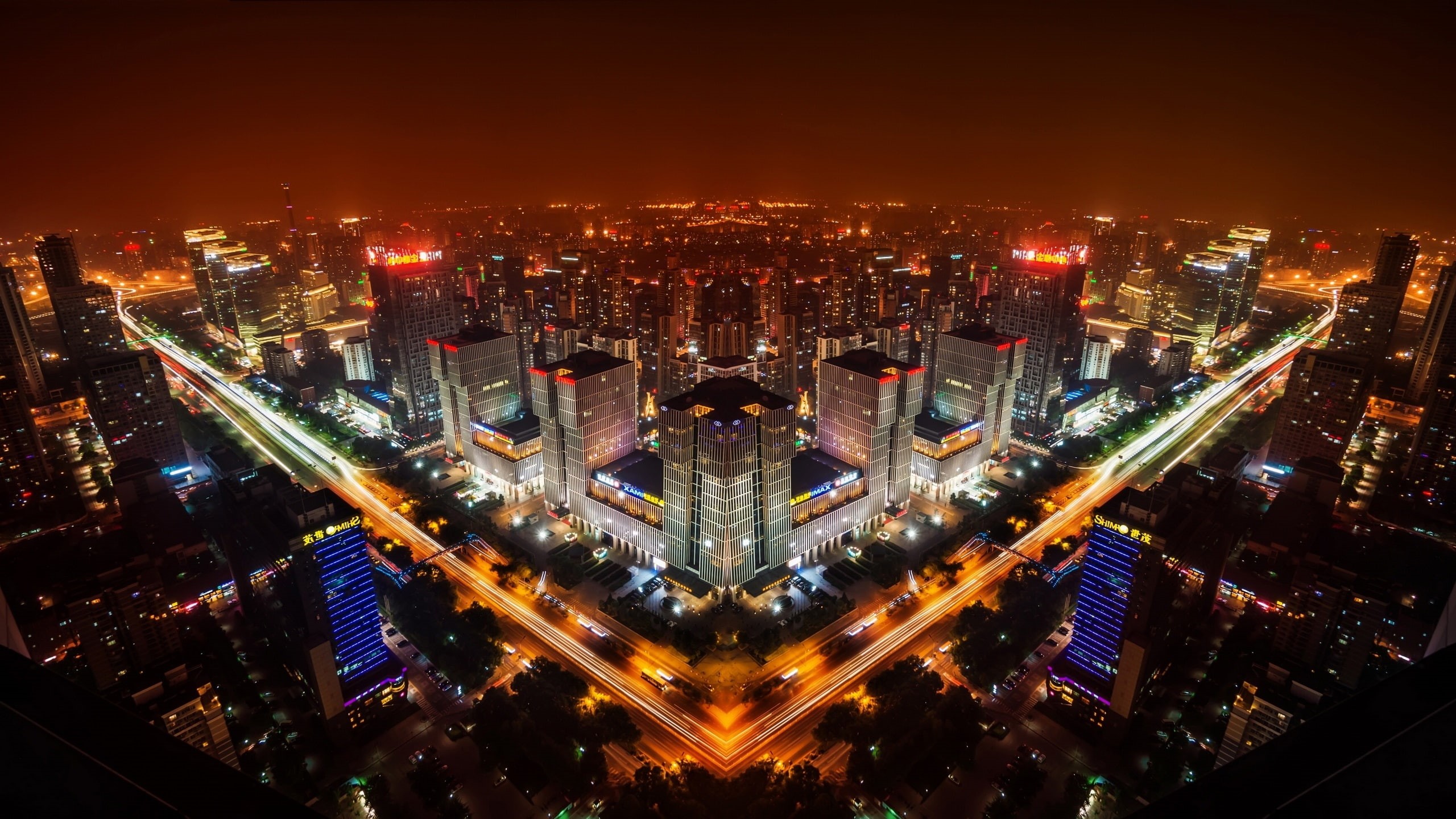 City, 2K, Night, Buildings, China, Lights, Beijing, Skyline, HD Wallpaper