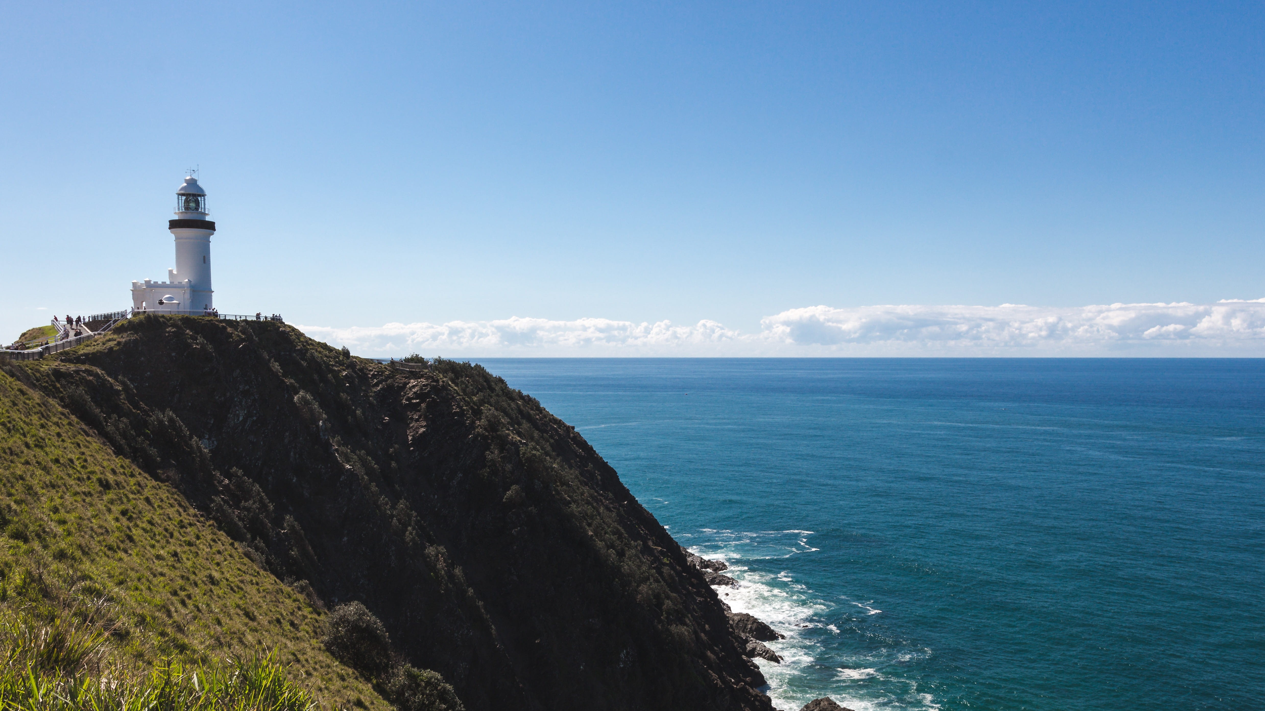 sea, cliff, building, beauty in nature, horizon, tower, no people, nature, 4K, outdoors, scenics - nature, tranquil scene, sky, lighthouse, cape byron lighthouse, HD Wallpaper